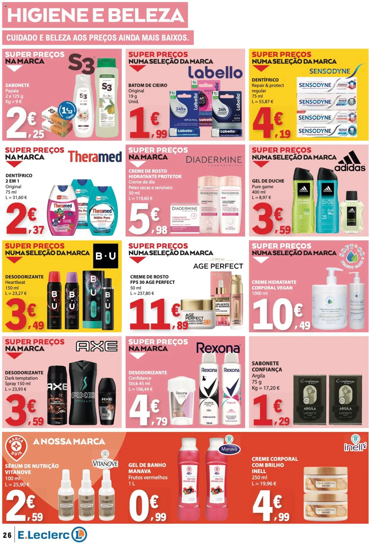 E.Leclerc folheto │ válido de 26.03.2026 | Página: 26 | Produtos: Creme corporal, Colágeno, Leite, Banho