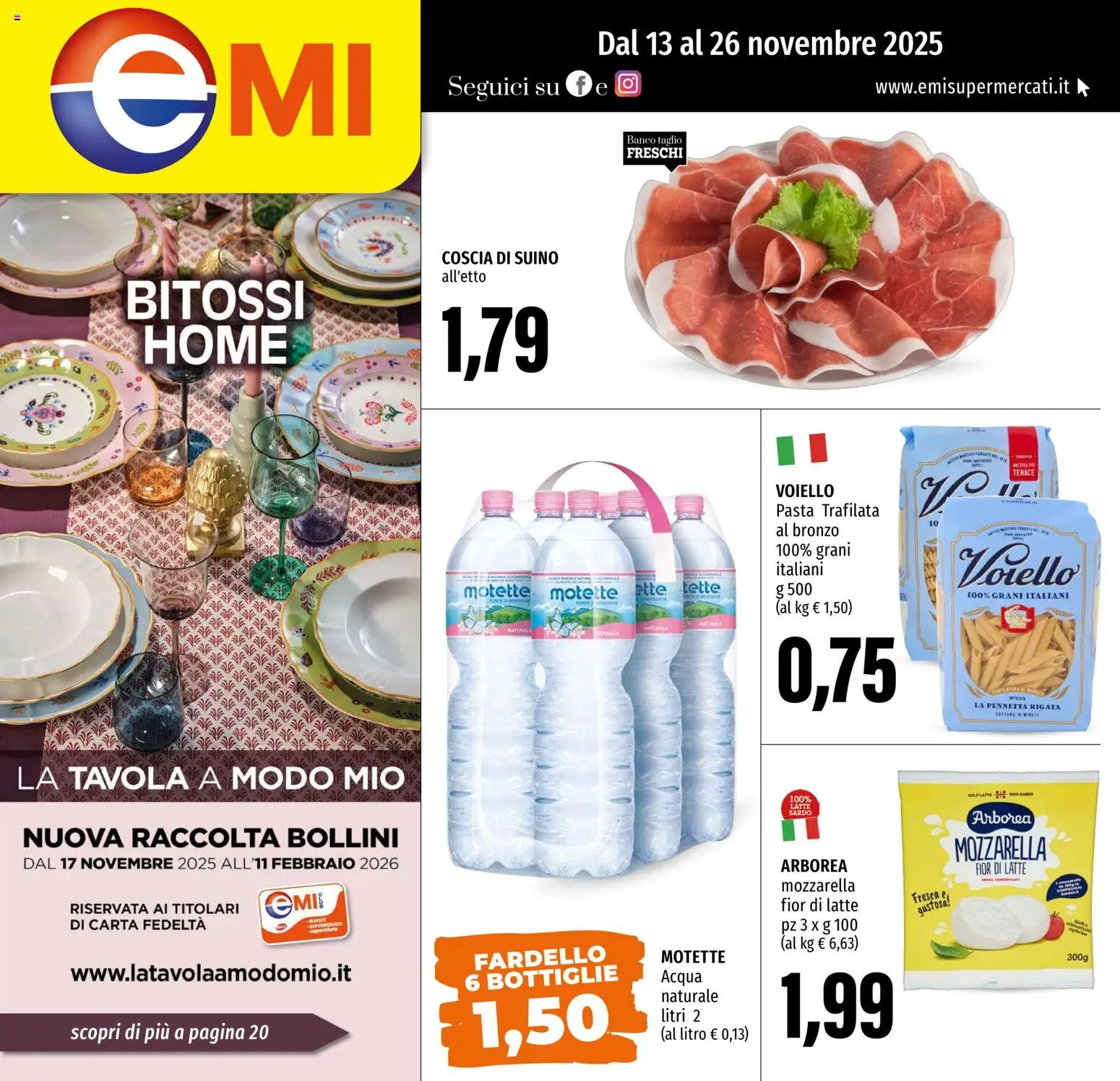 Volantino EMI del 13.11.2025 | Pagina: 1 | Prodotti: Acqua, Suino, Latte, Pasta