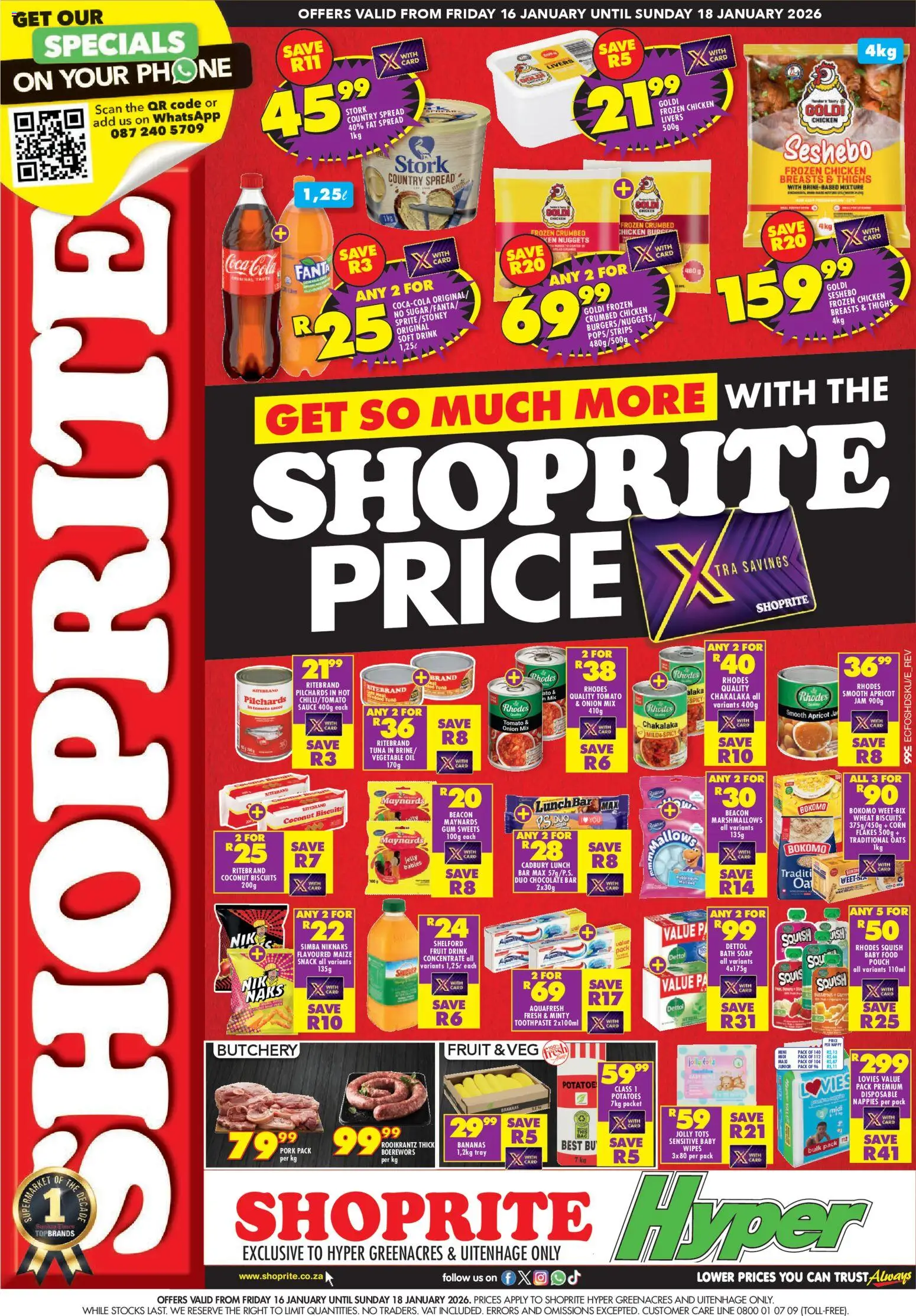 New Shoprite catalogue – valid from 16.01.2026 | Page: 1 | Products: Pilchards, Potatoes, Fat spread, Nappies