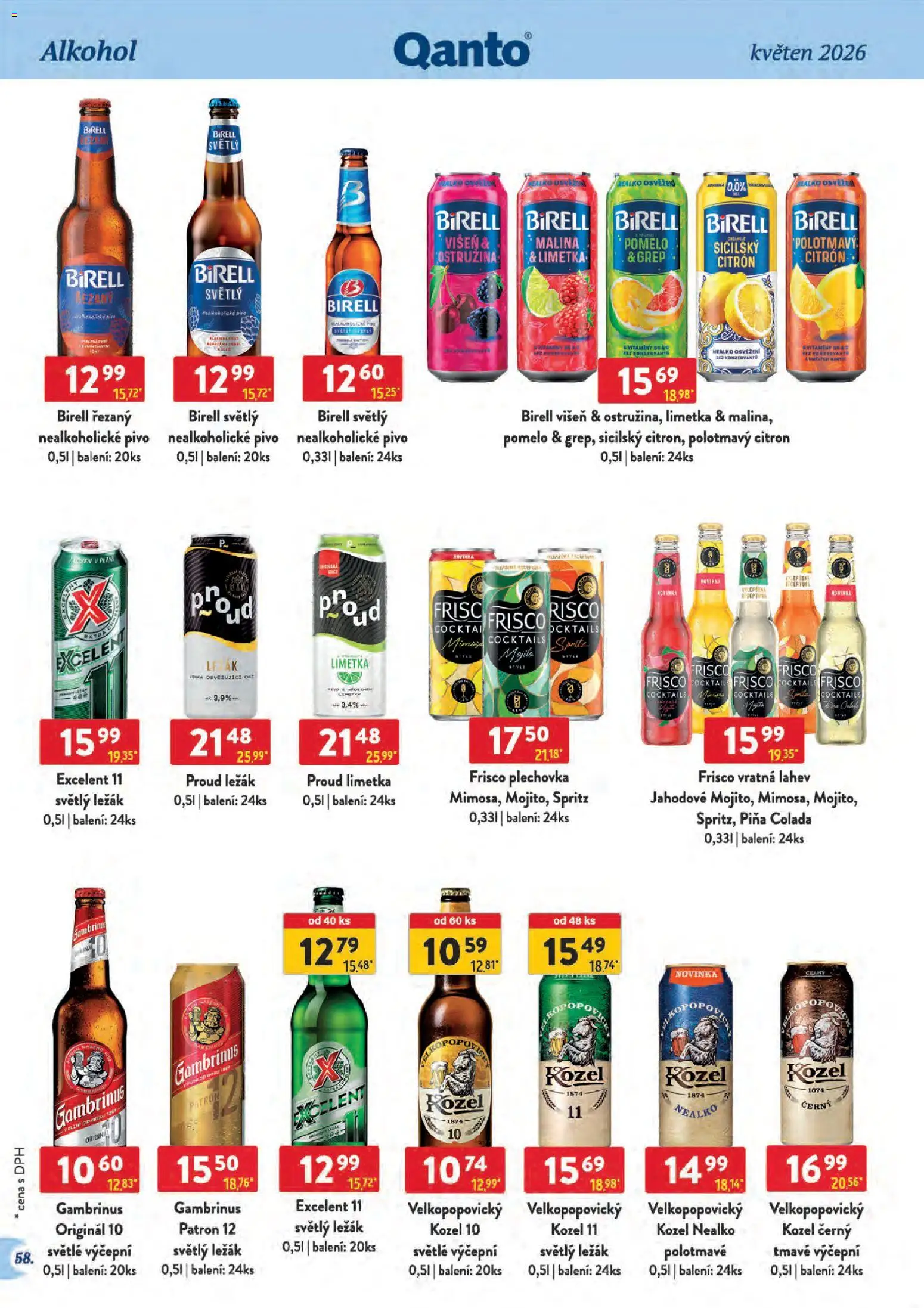 Astur & Qanto leták - Velkoobchod 05/2026 od 01.05.2026 | Strana: 58 | Produkty: Birell, Kozel 10, Gambrinus Excelent 11, Citron