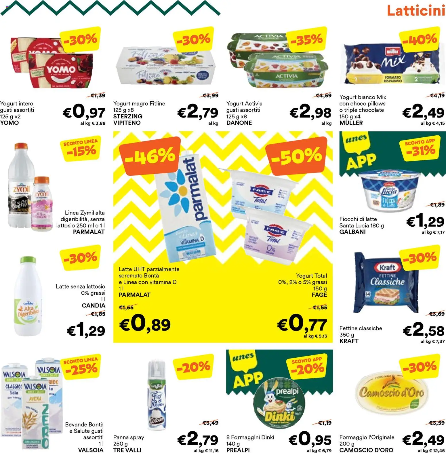 Volantino Unes del 06.04.2026 | Pagina: 9 | Prodotti: Fiocchi di latte, Fiocchi, Formaggio, Latte senza lattosio