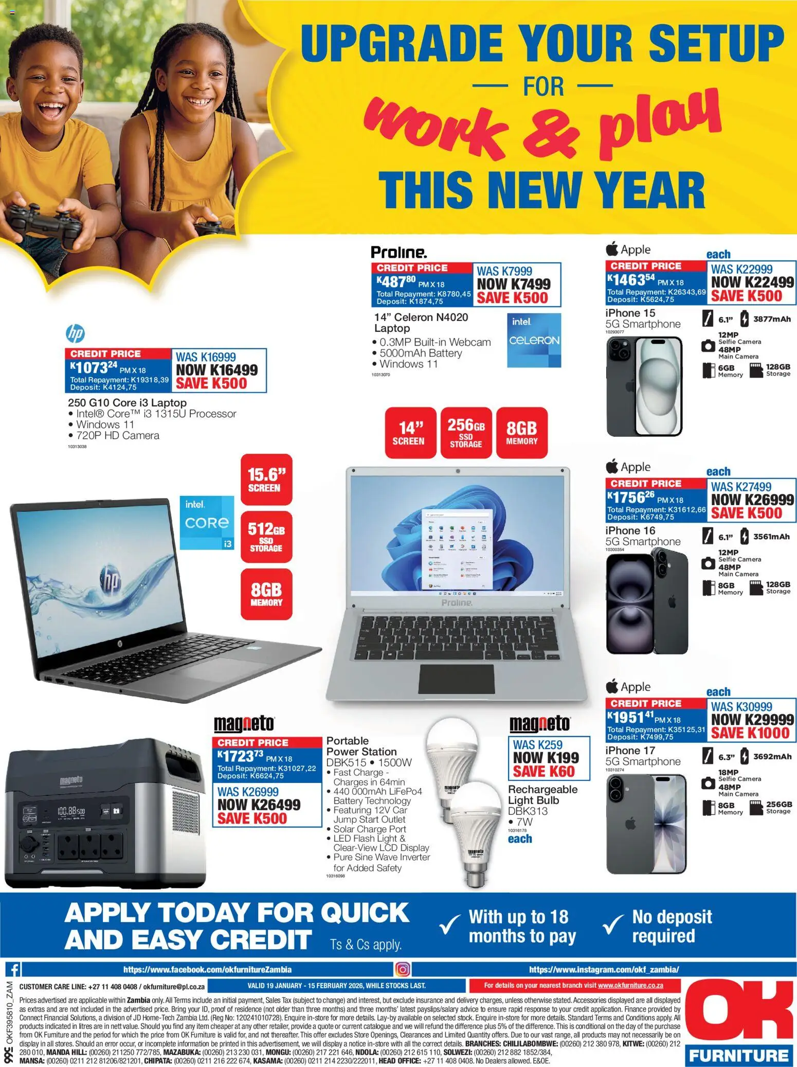 New OK Furniture catalogue – valid from 19.01.2026 | Page: 12 | Products: Smartphone, Camera, Laptop, Light