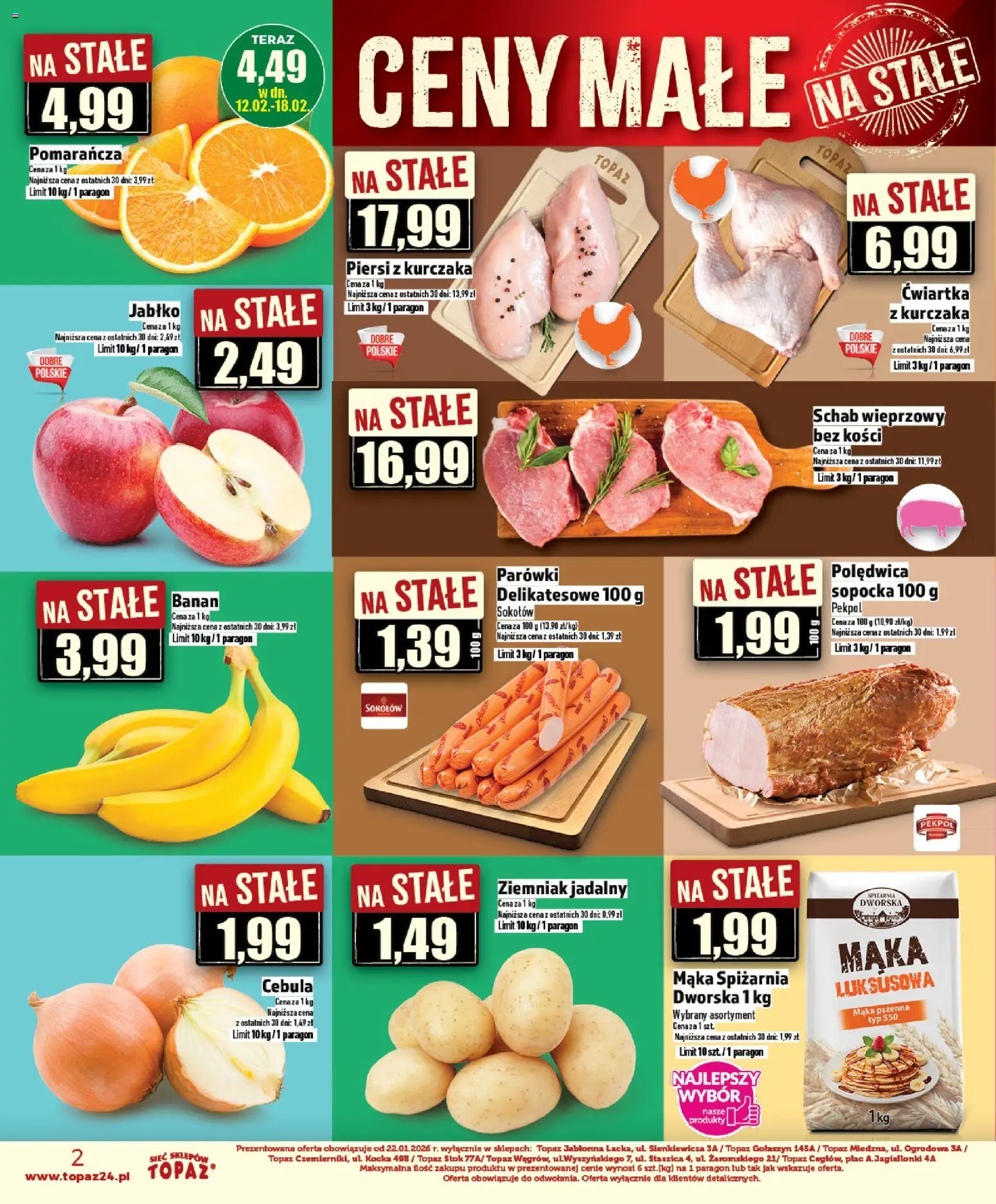 Topaz Gazetka - Ceny małe na stałe od 12.02.2026 | Strona: 2 | Produkty: Schab, Piersi, Schab wieprzowy, Banan