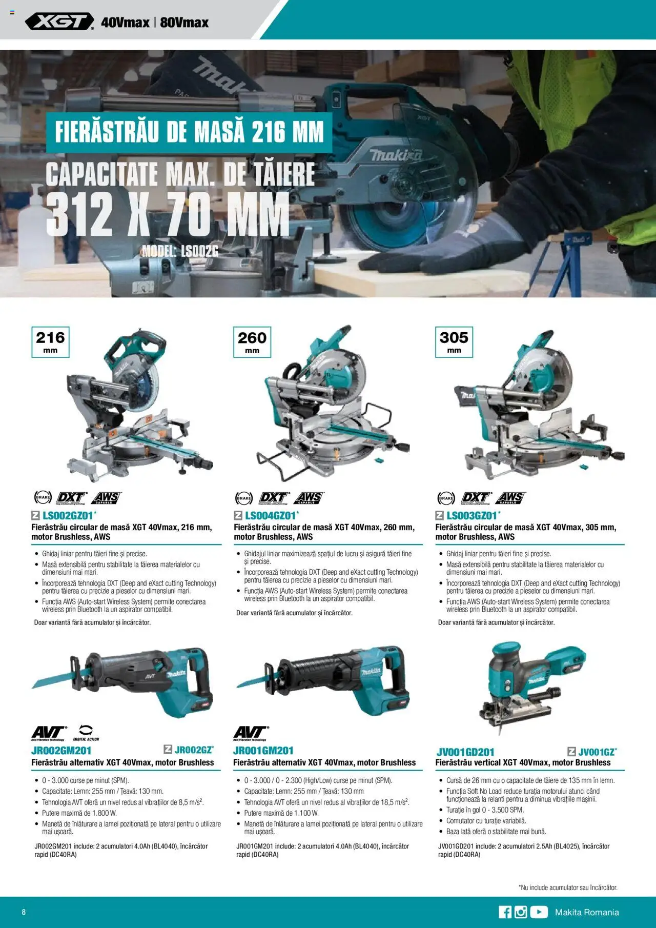 Makita catalog - Mașini cu acumulatori XGT 40Vmax / 80Vmax – valabil de la 01.02.2024 | Pagină: 8
