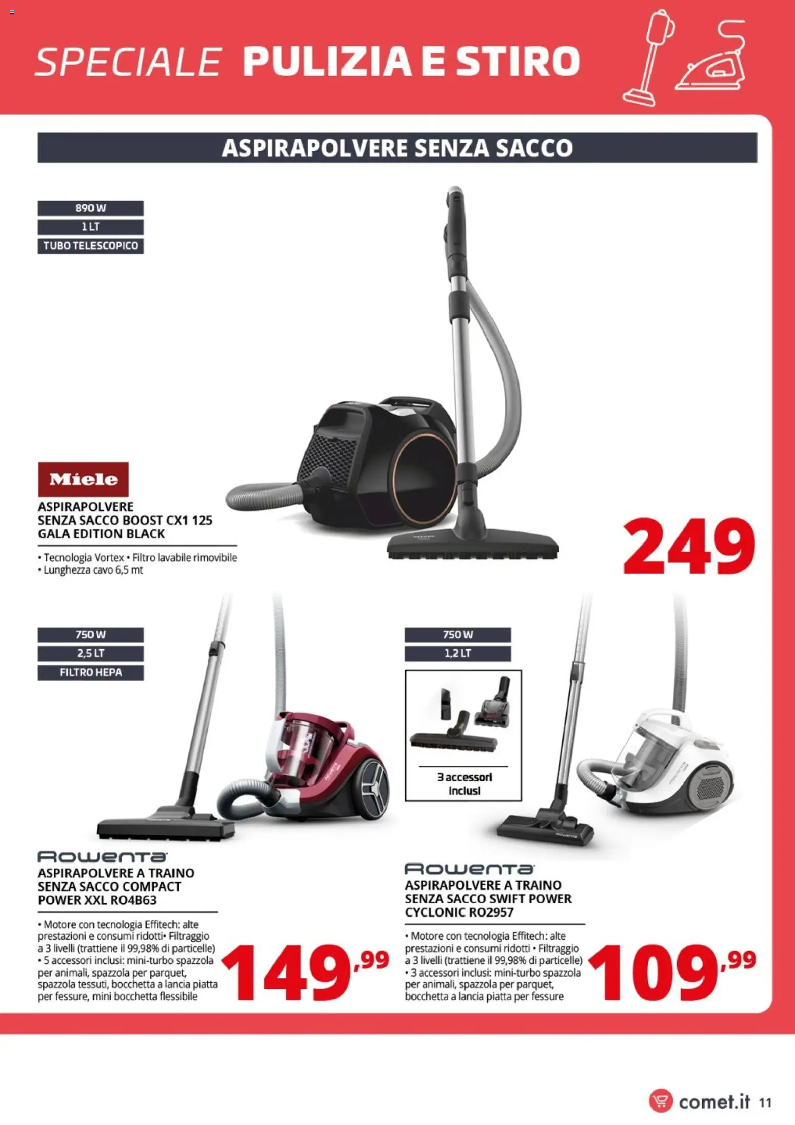 Volantino Comet del 13.04.2026 | Pagina: 11 | Prodotti: Spazzola, Tubo, Aspirapolvere, Miele