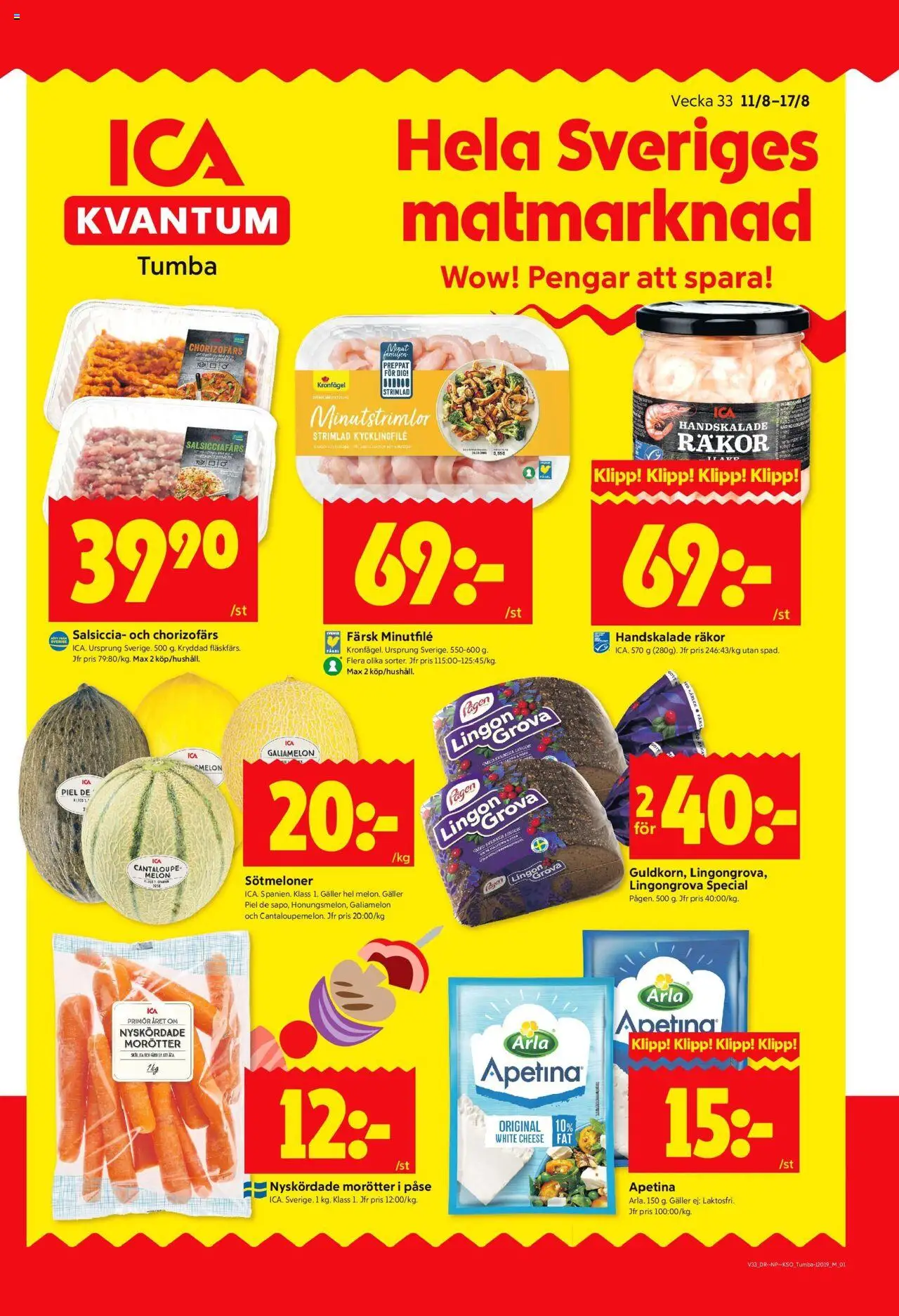 ICA Kvantum reklamblad aktuell från 11.08.2025 | Sida: 1 | Produkter: Kycklingfile, Lingongrova, Galler, Räkor