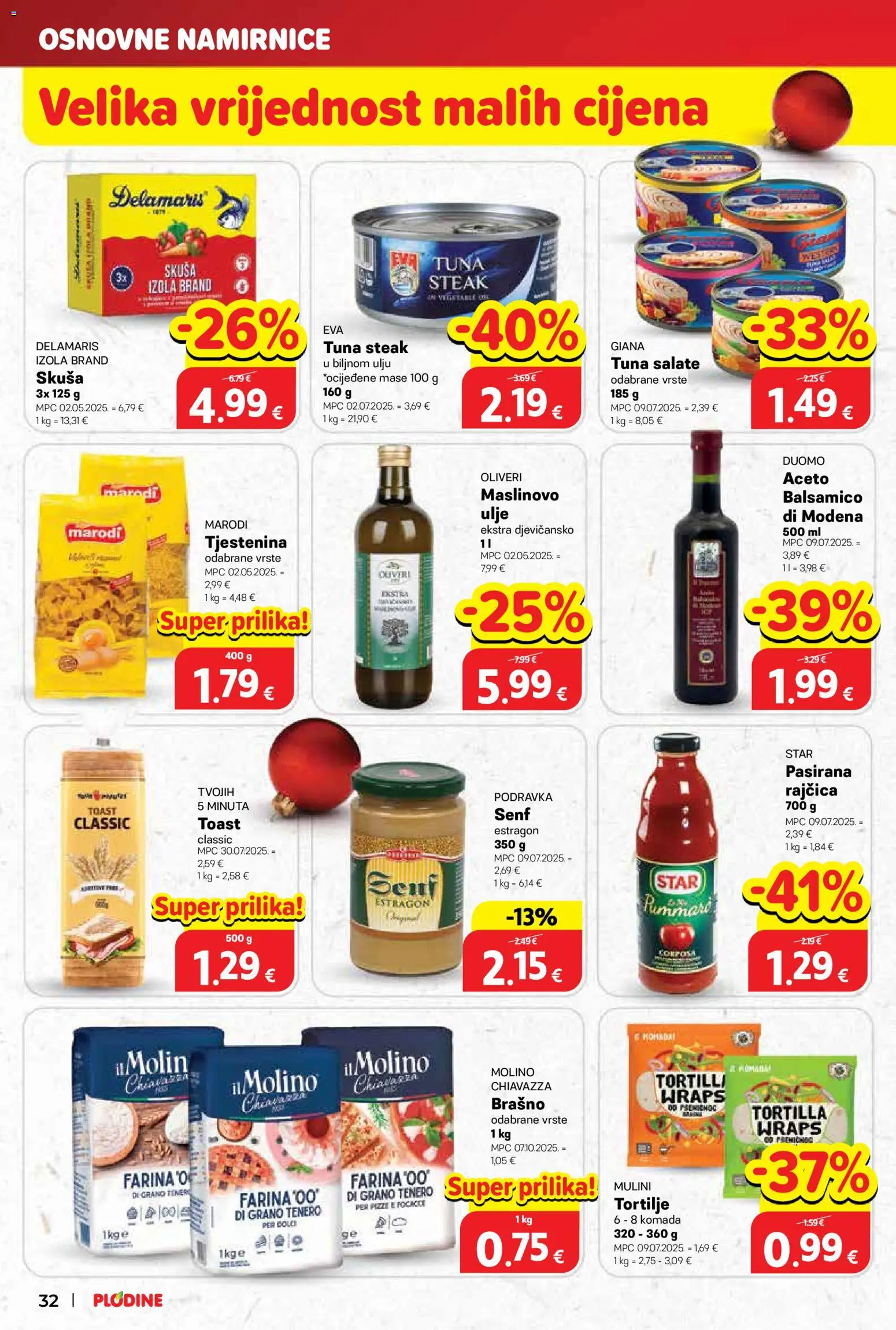 Plodine katalog | vrijedi od 03.12.2025 | Stranica: 32 | Proizvodi: Podravka, Tjestenina, Senf, Balsamico