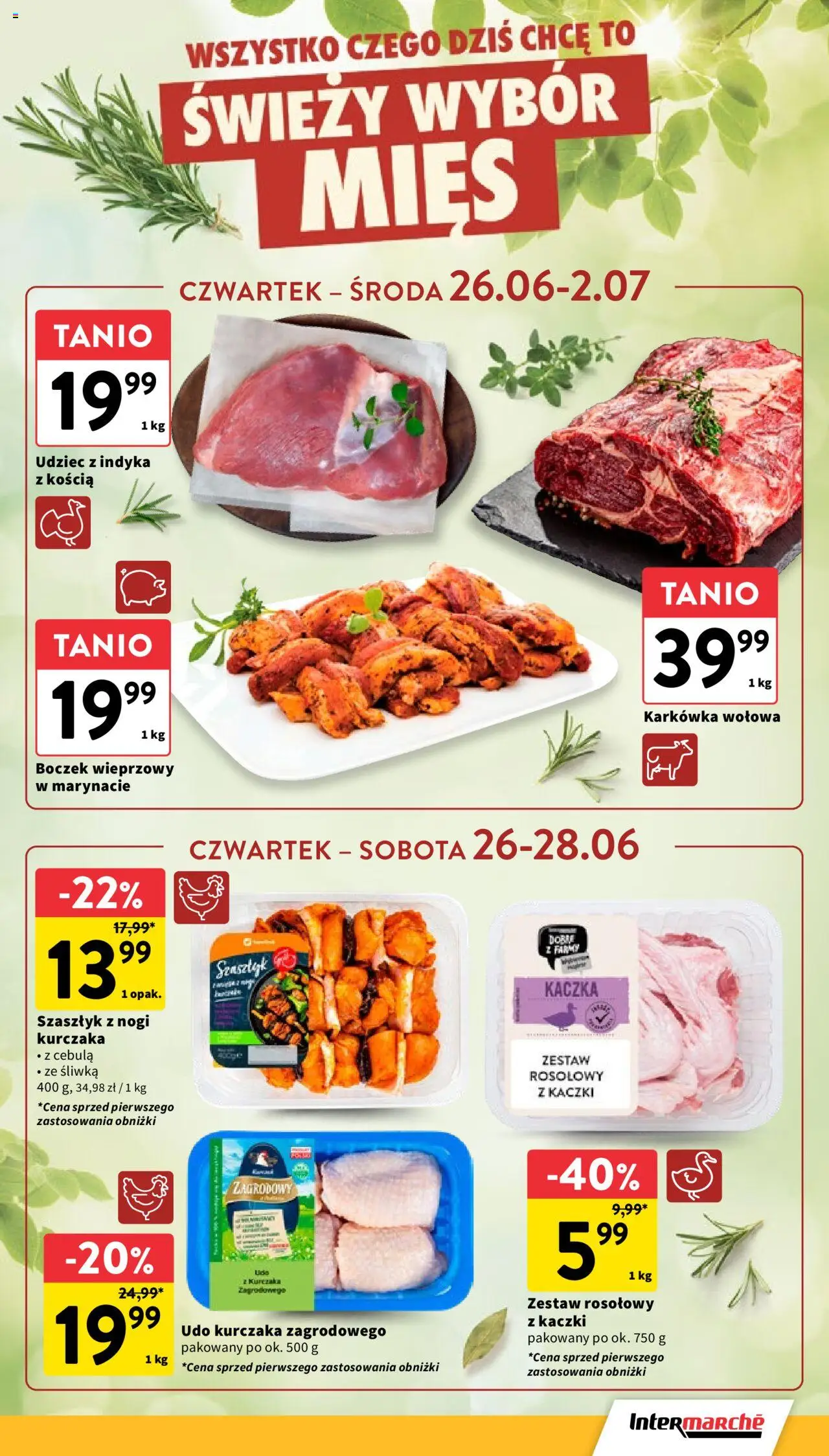 Intermarche Gazetka od 26.06.2025 | Strona: 15 | Produkty: Karkówka, Boczek wieprzowy, Kaczka, Boczek