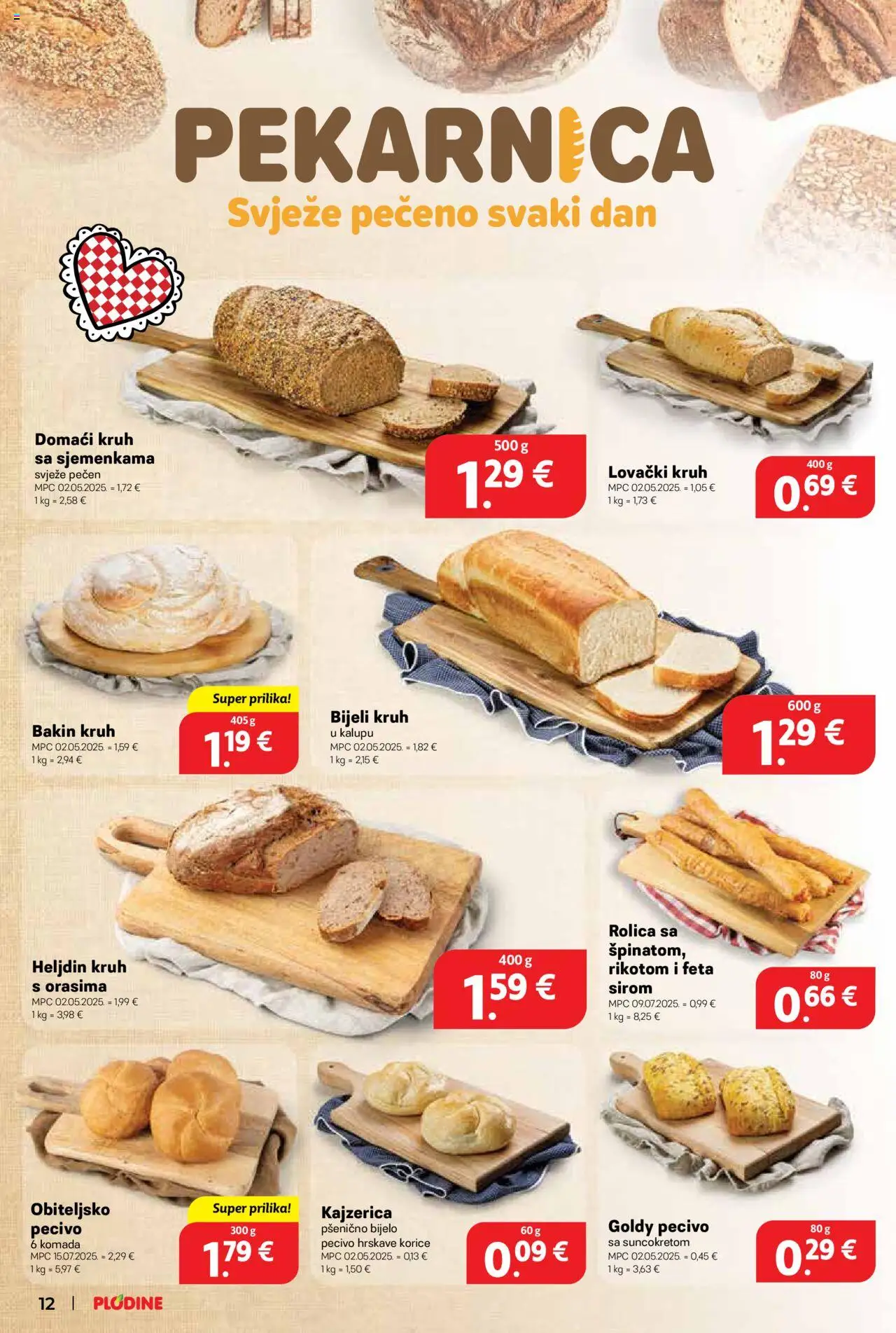 Plodine katalog | vrijedi od 06.08.2025 | Stranica: 12 | Proizvodi: Feta, Kruh, Pecivo