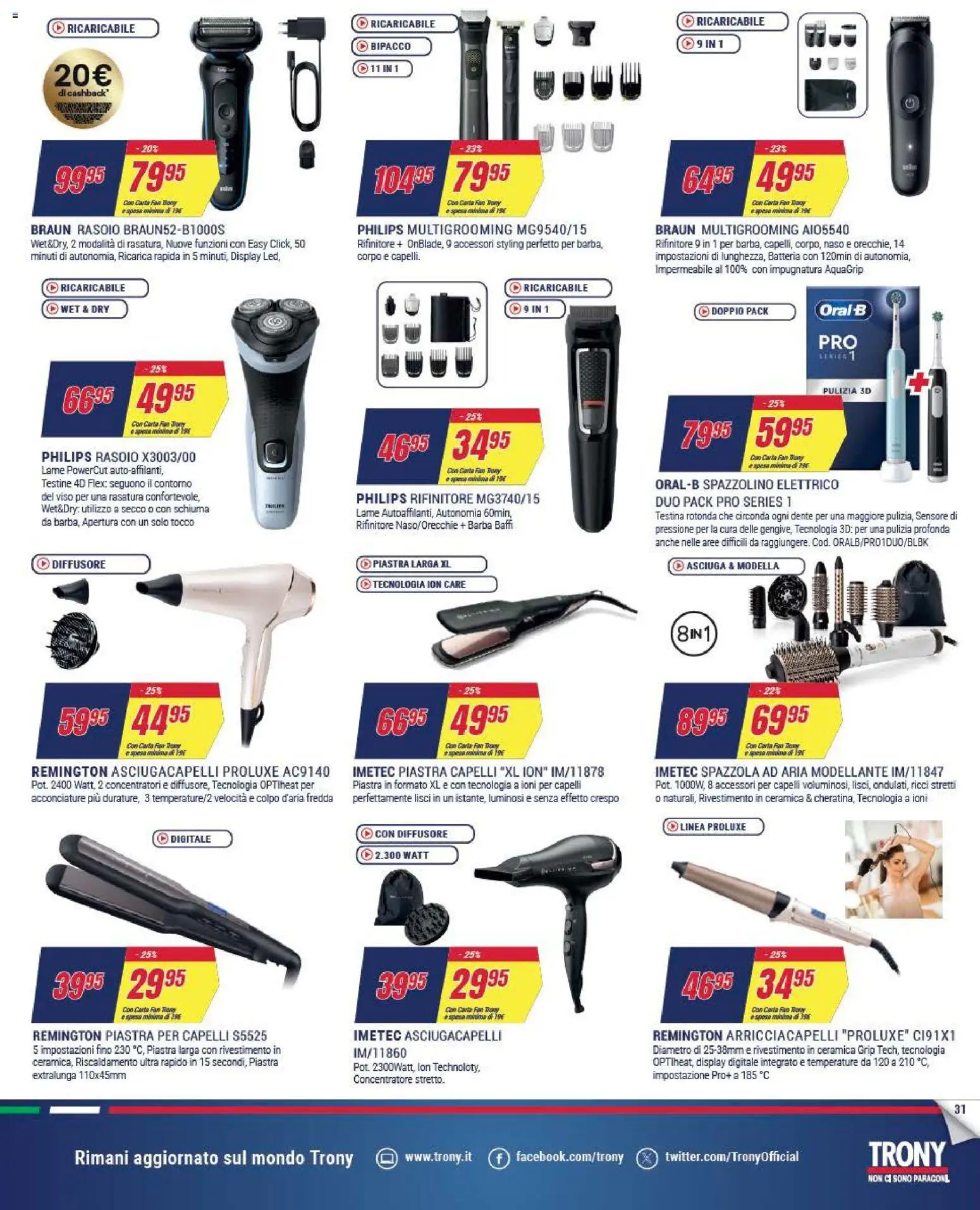 Volantino Trony del 27.12.2025 | Pagina: 31 | Prodotti: Arricciacapelli, Spazzolino, Asciugacapelli, Spazzolino elettrico