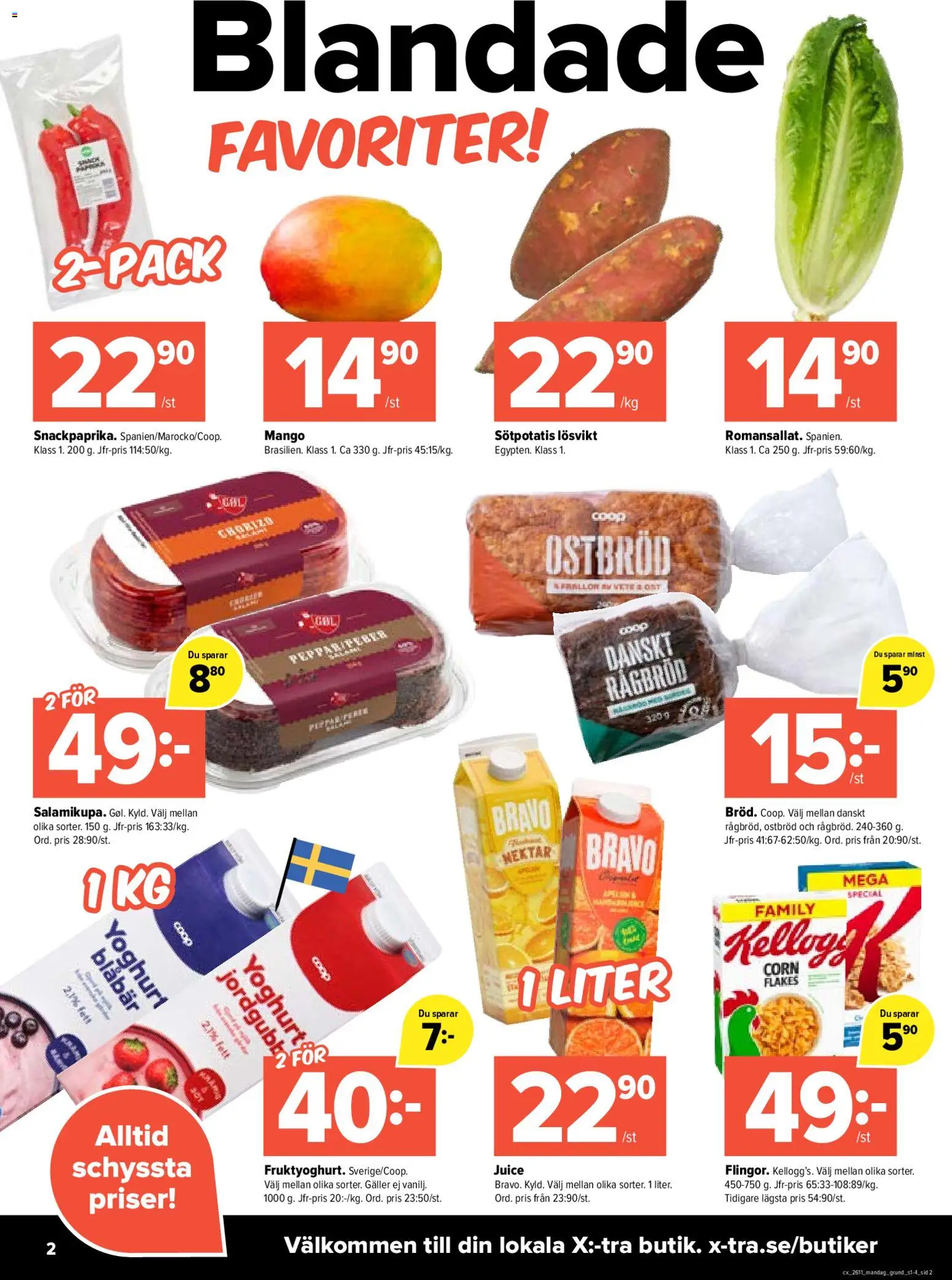 Coop X:-TRA reklamblad aktuell från 09.03.2026 | Sida: 2 | Produkter: Galler, Yoghurt, Mango, Blåbär