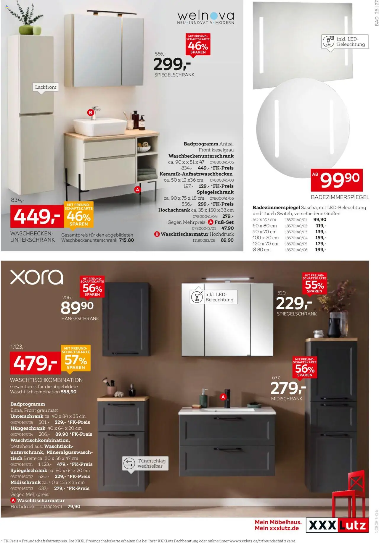 XXXL Lutz Nr. 1 bei Küchen - gültig ab dem 04.08.2025 | Seite: 27 | Produkte: Waschbecken, Badezimmerspiegel, Spiegelschrank, Unterschrank
