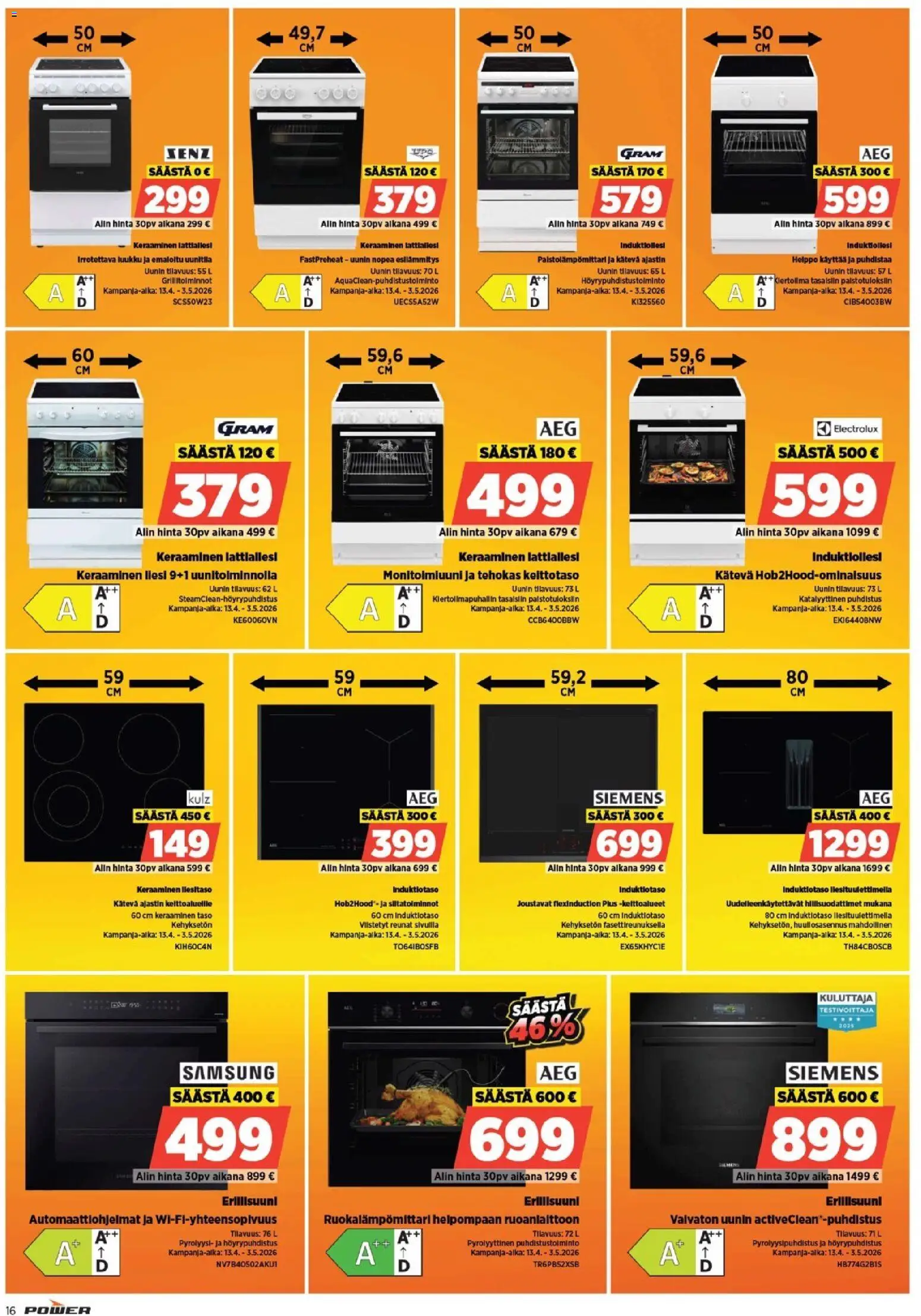 Power tarjoukset – voimassa 13.04.2026 alkaen | Sivu: 16 | Tuotteet: Induktiotaso, Erillisuuni