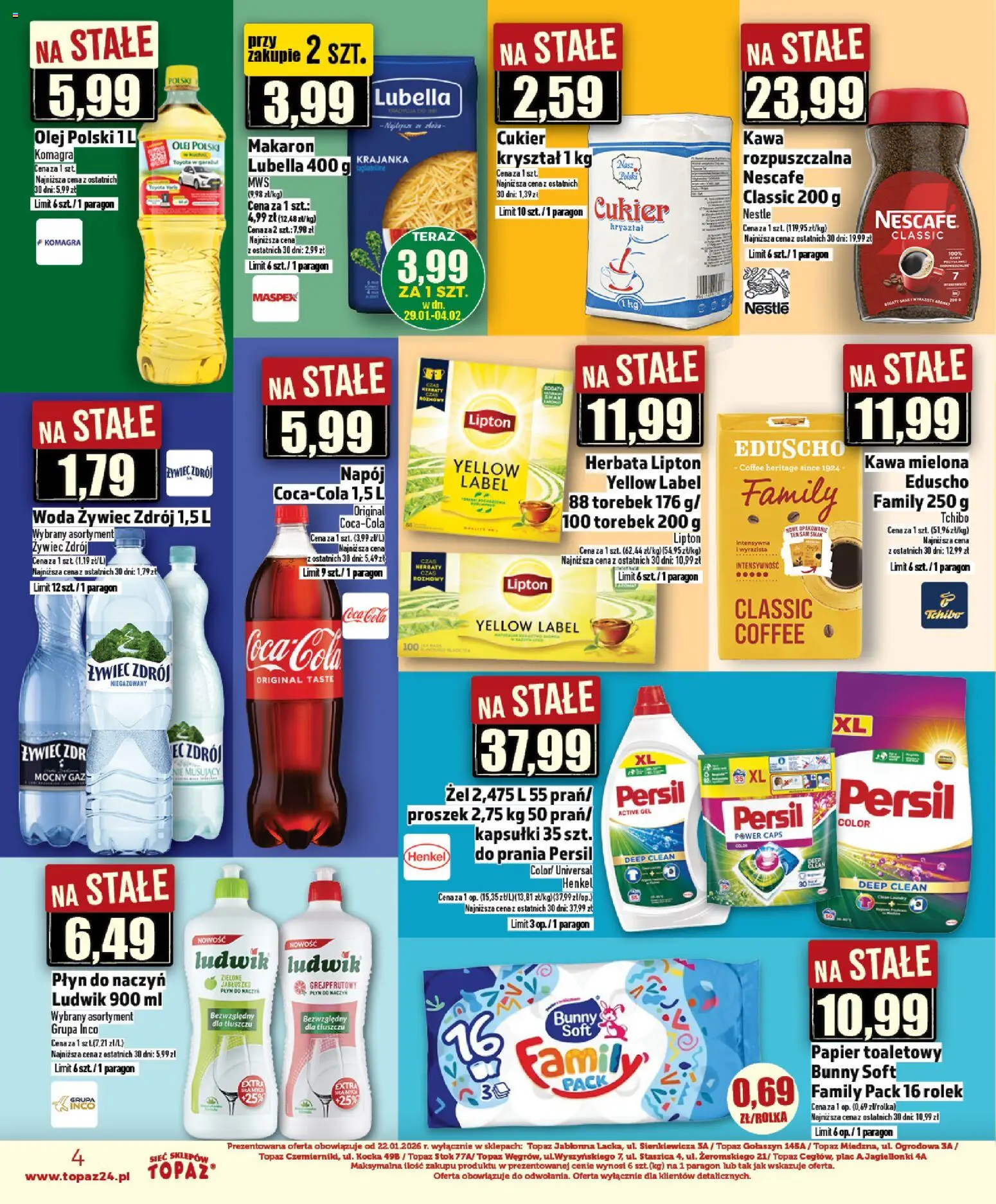 Topaz Gazetka - Ceny małe na stałe od 29.01.2026 | Strona: 4 | Produkty: Woda żywiec, Papier toaletowy, Kawa, Herbata
