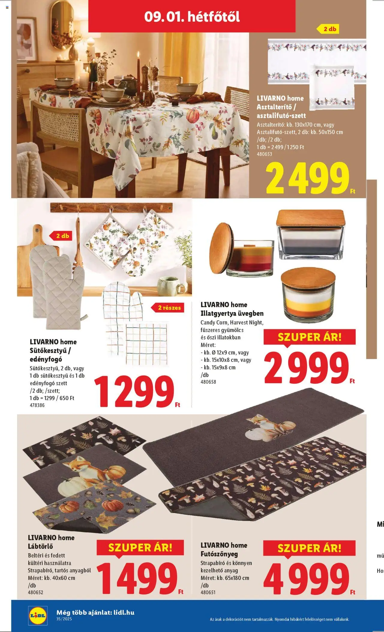 Lidl akciós ujság - amely érvényes a következő dátumtól: 28.08.2025 | Oldal: 52 | Termékek: Gyümölcs, Lábtörlő, Asztalterítő, Illatgyertya