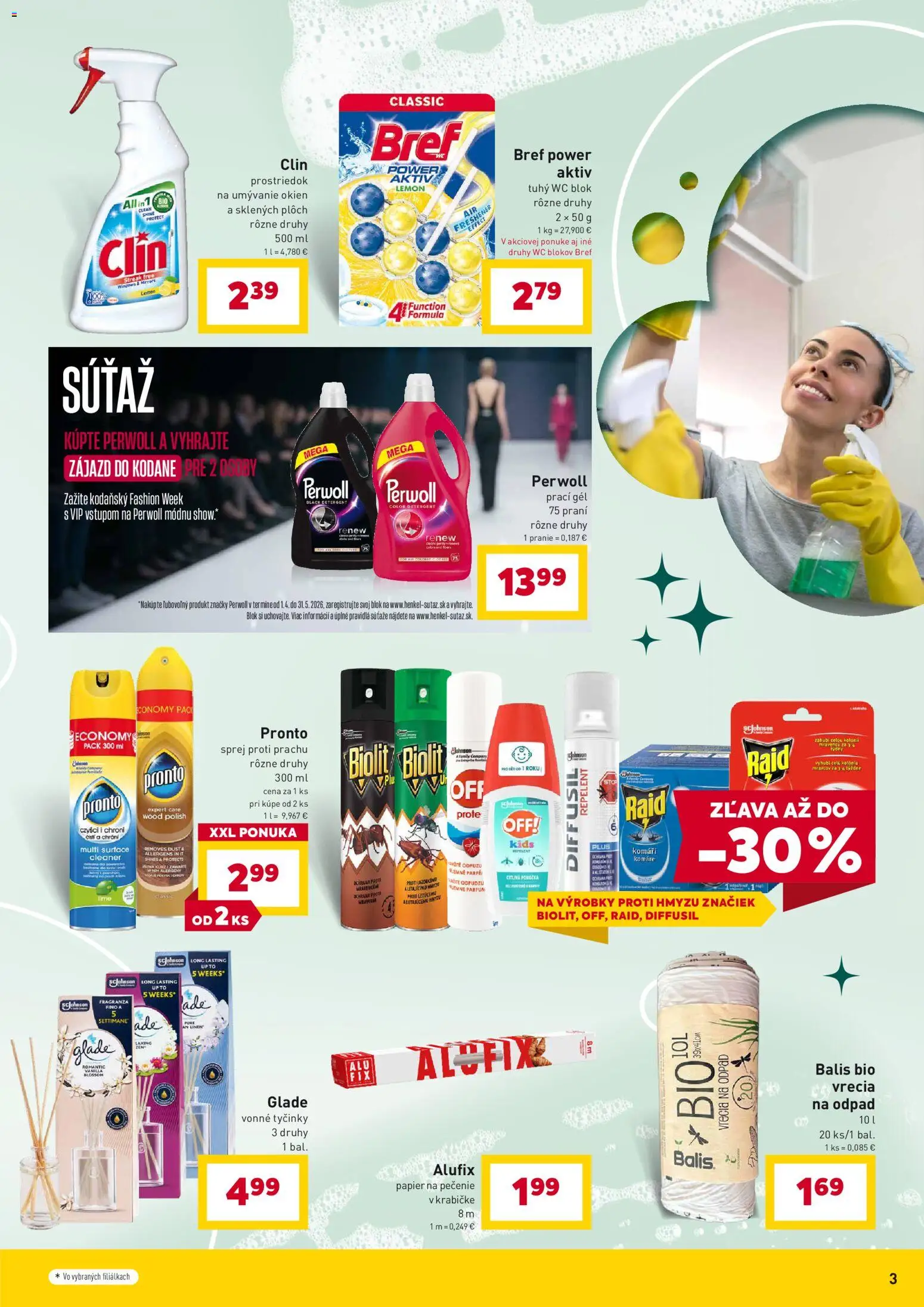 Nové Billa akcie – leták je platný od 07.04.2026 | Strana: 3 | Produkty: Perwoll, Wc, Wc blok, Raid