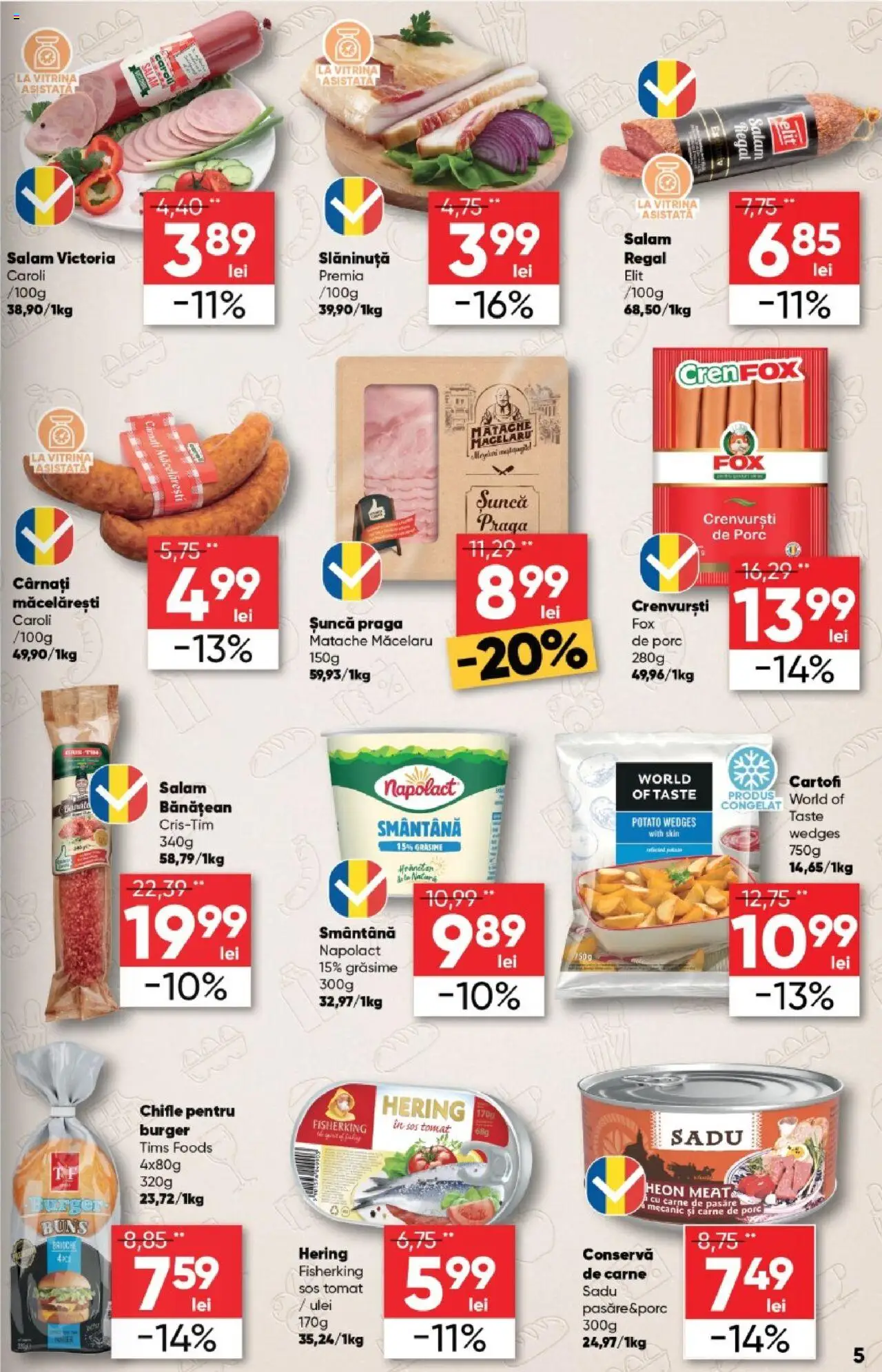Noul catalog Profi – valabil de la 01.10.2025 | Pagină: 5 | Produse: Salam, Smântână, Burger, Cartofi