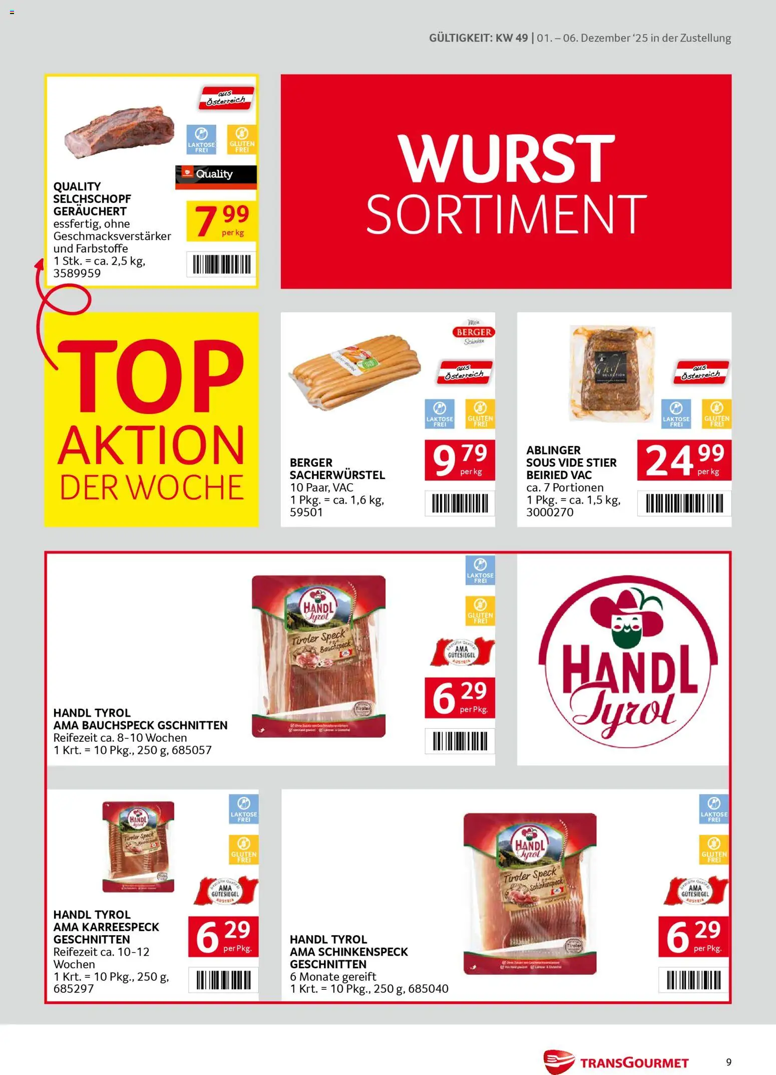 Transgourmet Zustellaktion gültig ab 01.12.2025 | Seite: 9 | Produkte: Wurst