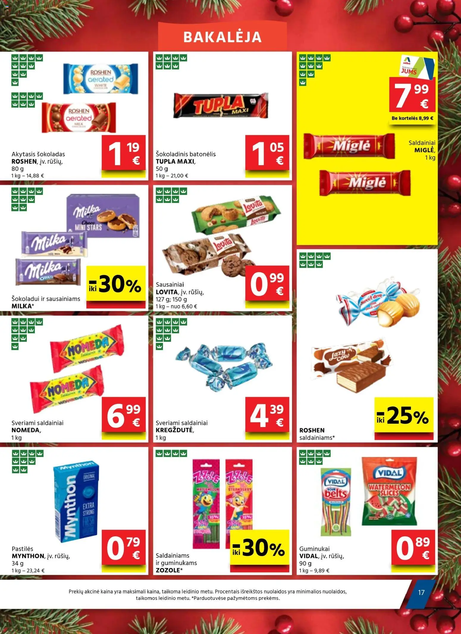 AIBE akcijos nuo 18.12.2025 | Puslapis: 17 | Prekių: Sausainiai, Šokoladas, Guminukai, Saldainiai