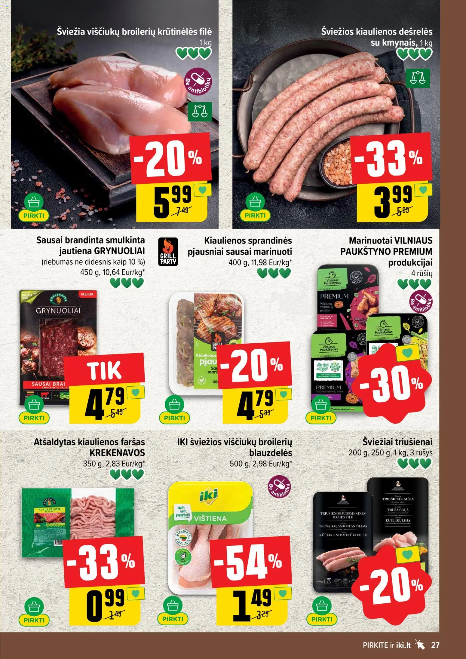 IKI akcijos nuo 27.04.2026 | Puslapis: 27 | Prekių: Kiaulienos, Dešrelės, Vištiena, Jautiena