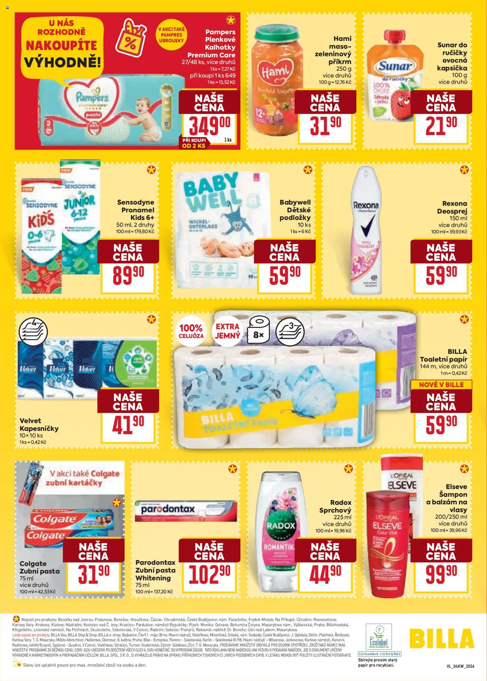 Billa Velký leták od 21.01.2026 | Strana: 34 | Produkty: Pampers, Příkrm, Velvet, Parodontax zubní pasta