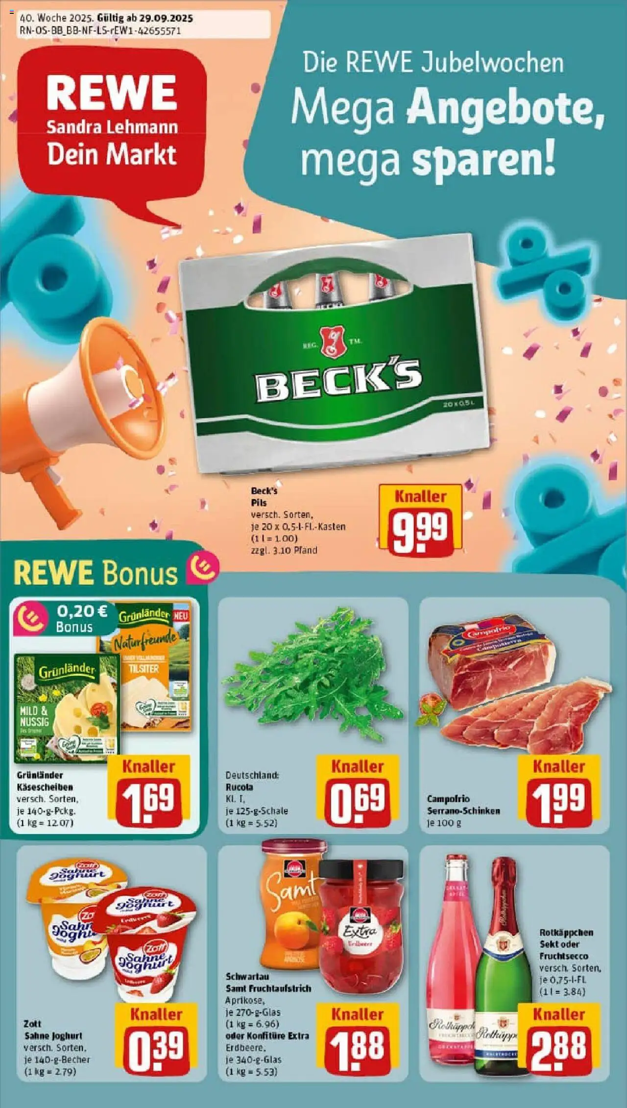 Rewe prospekt Berlin / Prenzlauer Berg	 – gültig ab 28.09.2025 | Seite: 1 | Produkte: Schwartau samt, Sekt, Fruchtsecco, Rotkäppchen