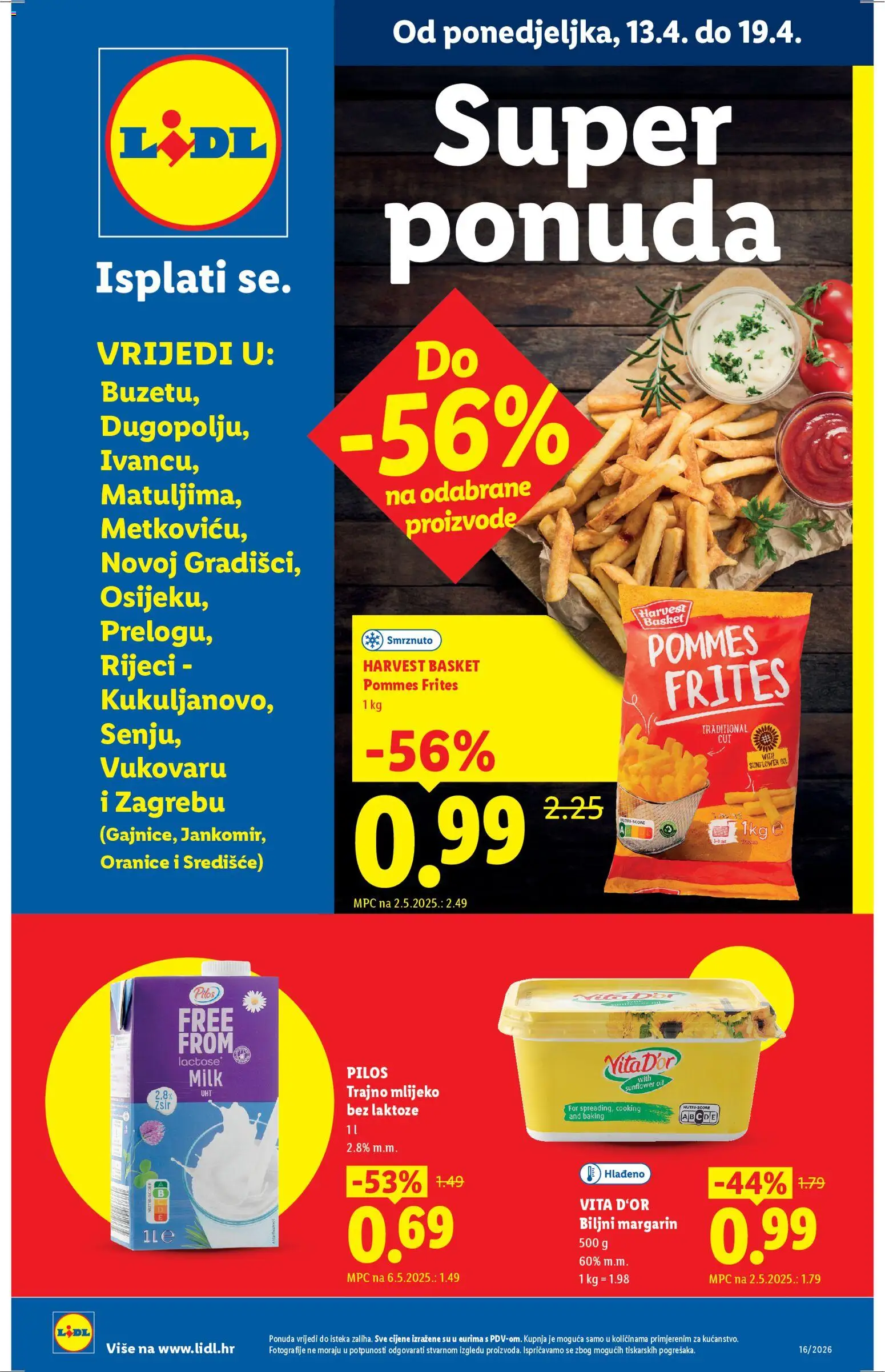 Lidl katalog | vrijedi od 13.04.2026 | Stranica: 1 | Proizvodi: Mlijeko, Pommes frites, Margarin, Mlijeko bez laktoze