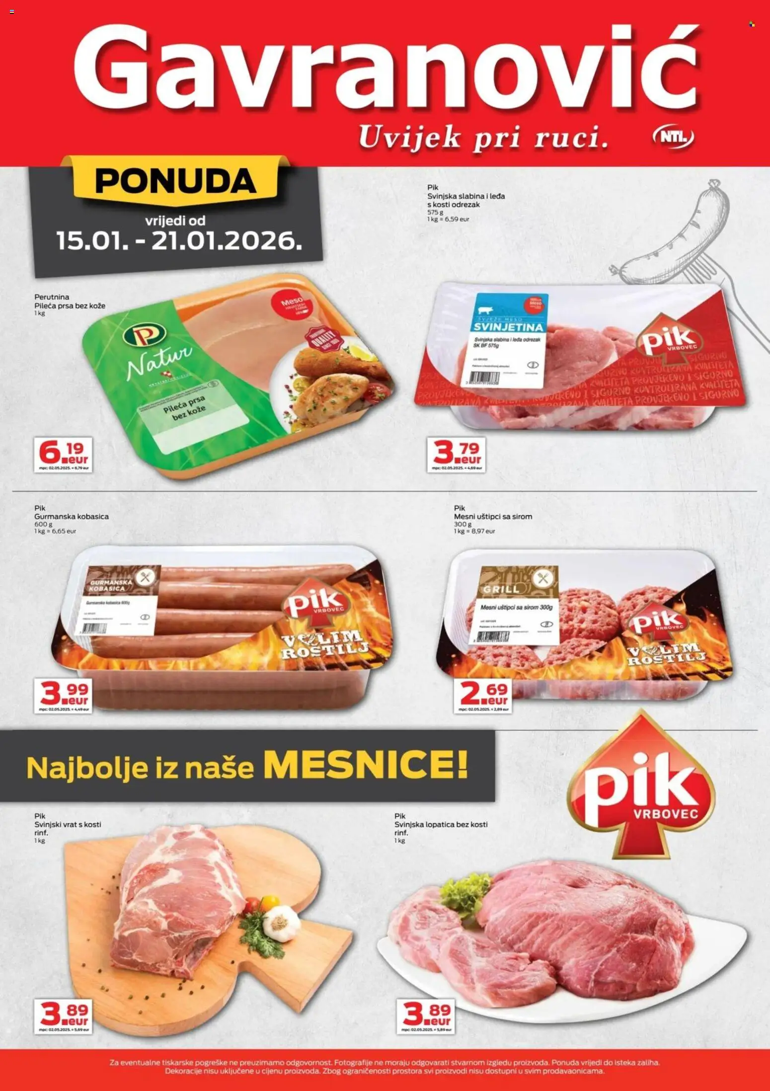 Gavranović katalog | vrijedi od 15.01.2026 | Stranica: 5 | Proizvodi: Svinjski vrat, Meso, Svinjetina, Kobasica
