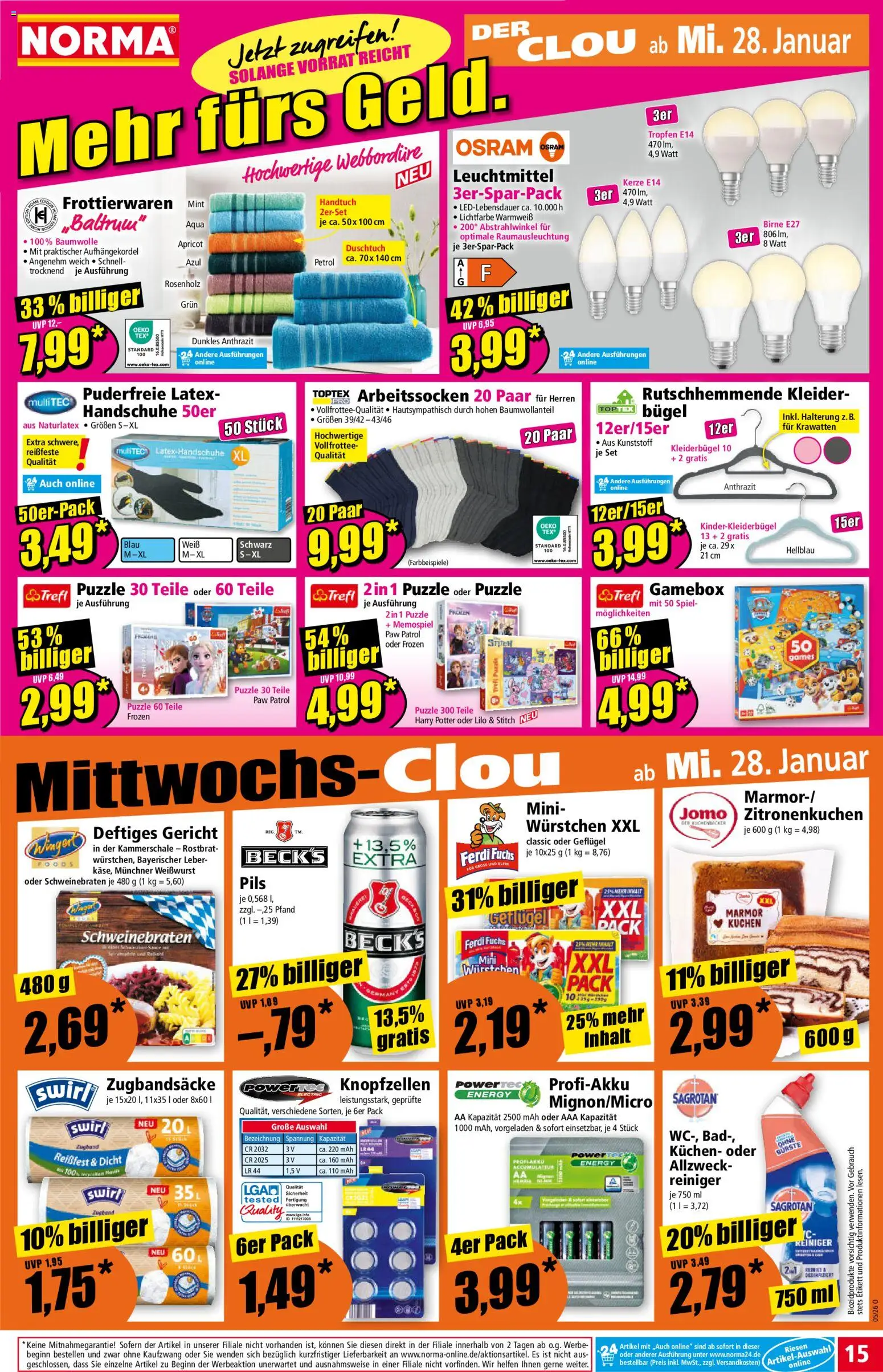 Norma Prospekt 	 – gültig ab 26.01.2026 | Seite: 15 | Produkte: Pils, Kleiderbügel, Birne, Handschuhe