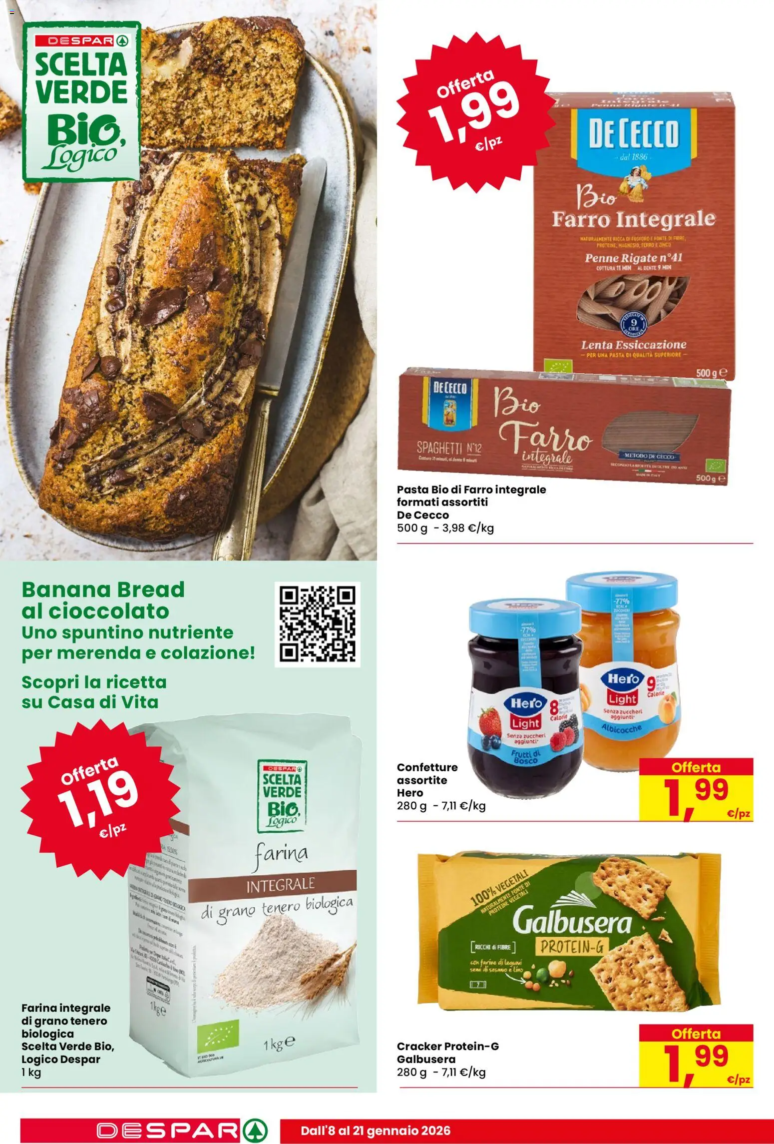 Volantino Despar del 08.01.2026 | Pagina: 10 | Prodotti: Cioccolato, Pasta, Albicocche, Farro
