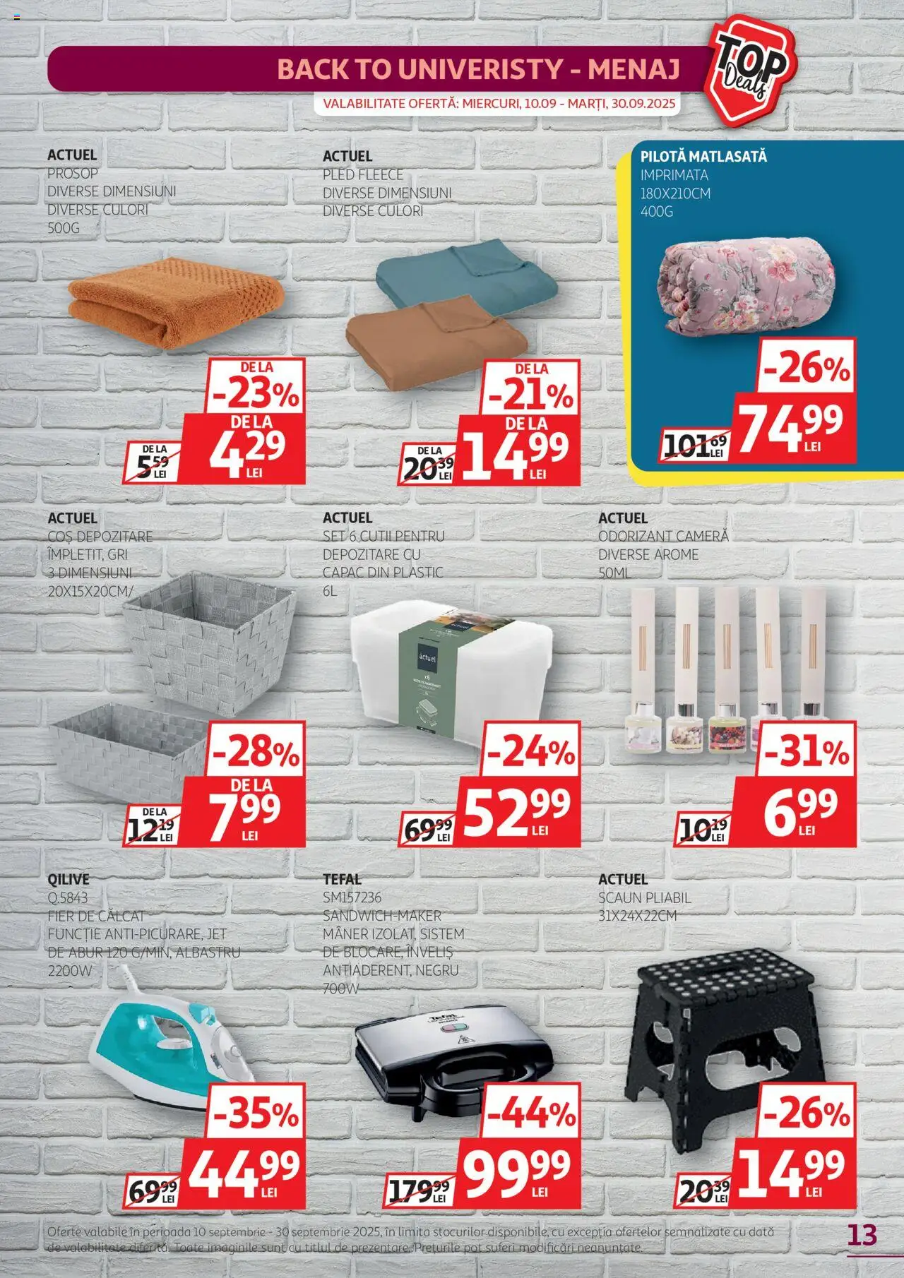 Noul catalog Auchan – valabil de la 10.09.2025 | Pagină: 13 | Produse: Sandwichmaker, Fier de călcat, Cameră, Pilotă