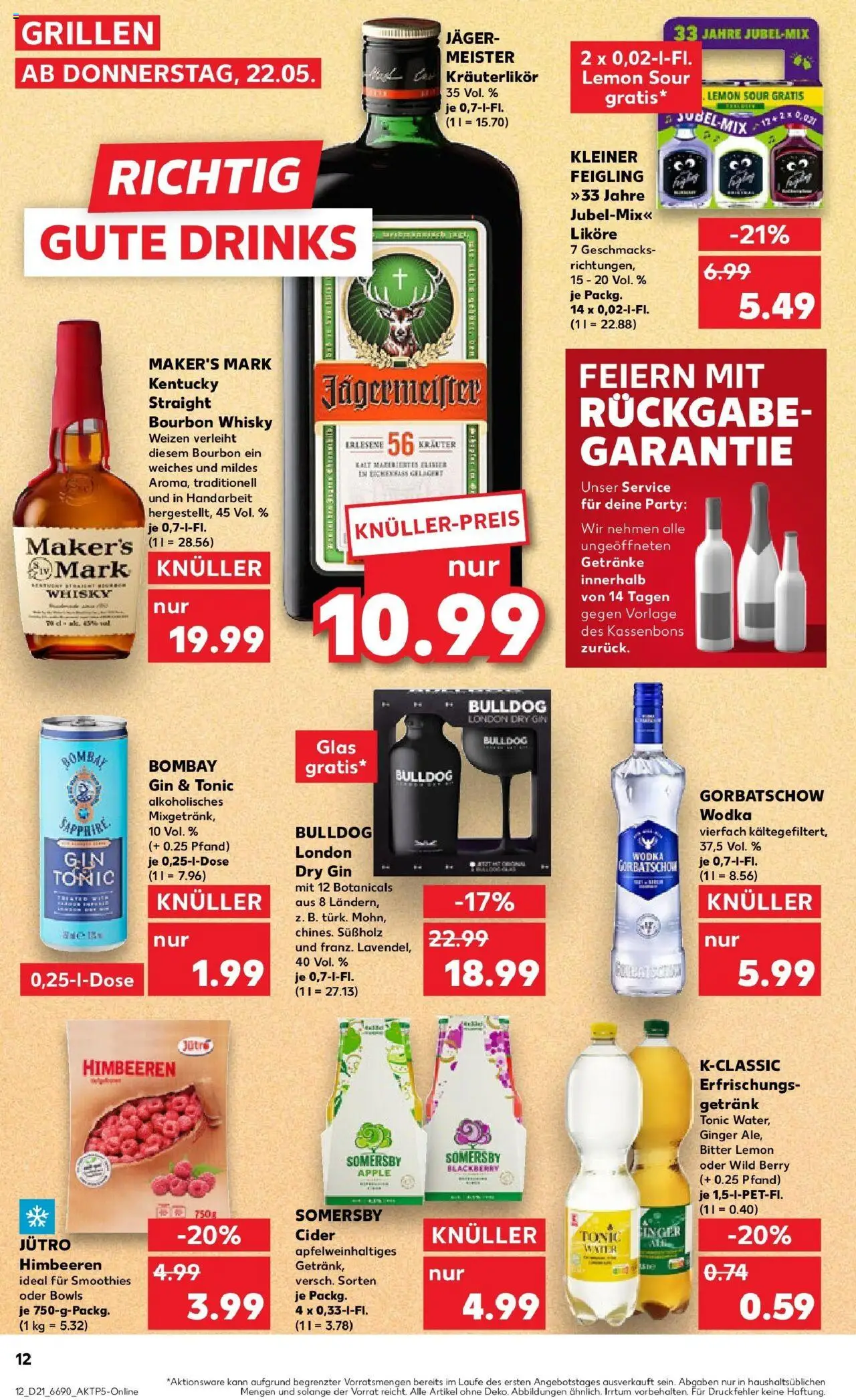 Kaufland prospekt Rheda-Wiedenbrück	 - gültig ab dem 22.05.2025 | Seite: 12 | Produkte: Whisky, Bourbon, Gin, Wodka