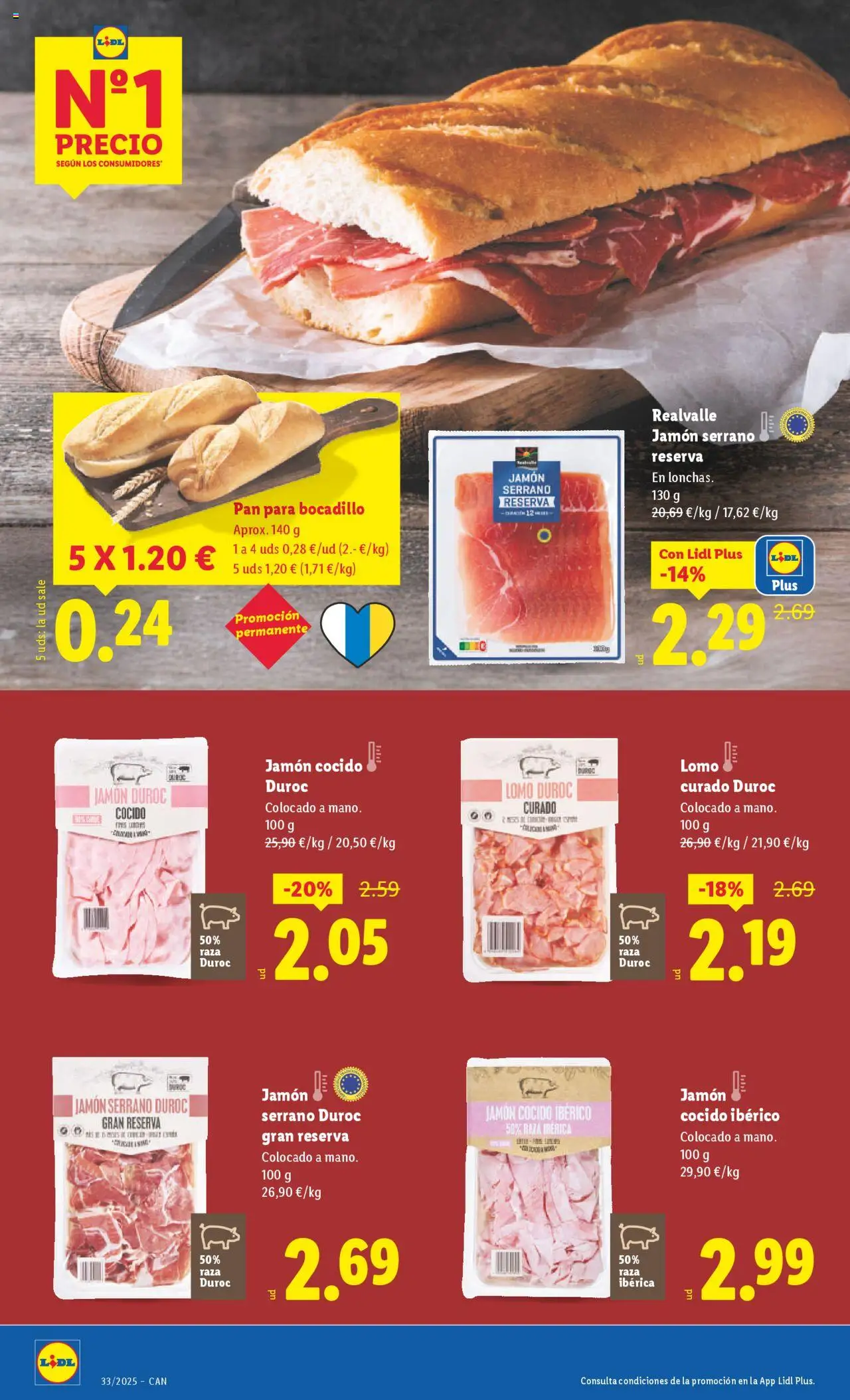 Lidl - Canarias  │ válido desde el 11.08.2025 | Página: 8 | Productos: Jamón serrano, Pan, Jamón, Jamón cocido