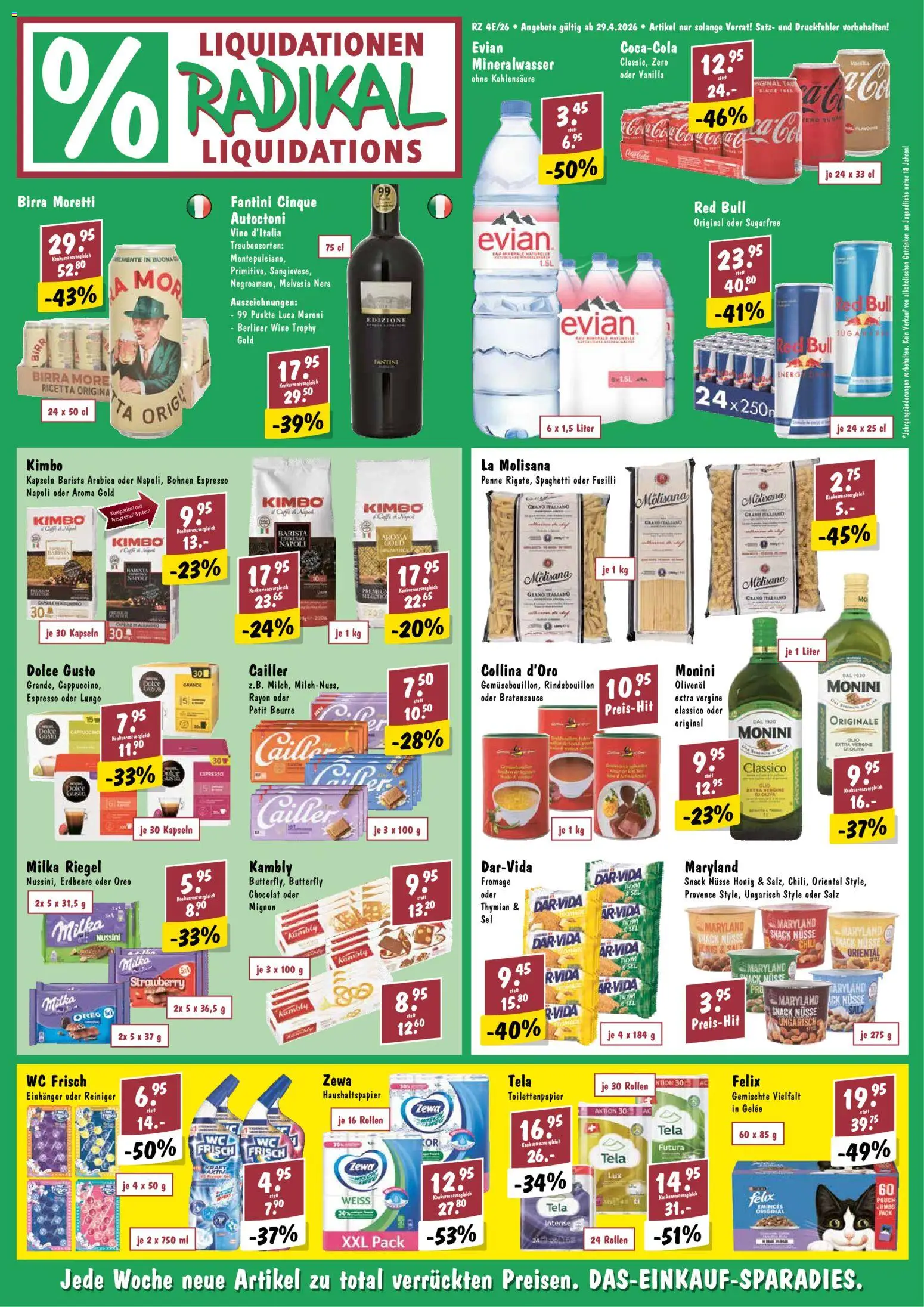 Radikal aktionen – gültig ab 29.04.2026 | Seite: 1 | Produkte: Red bull, Mineralwasser, Nüsse, Salz
