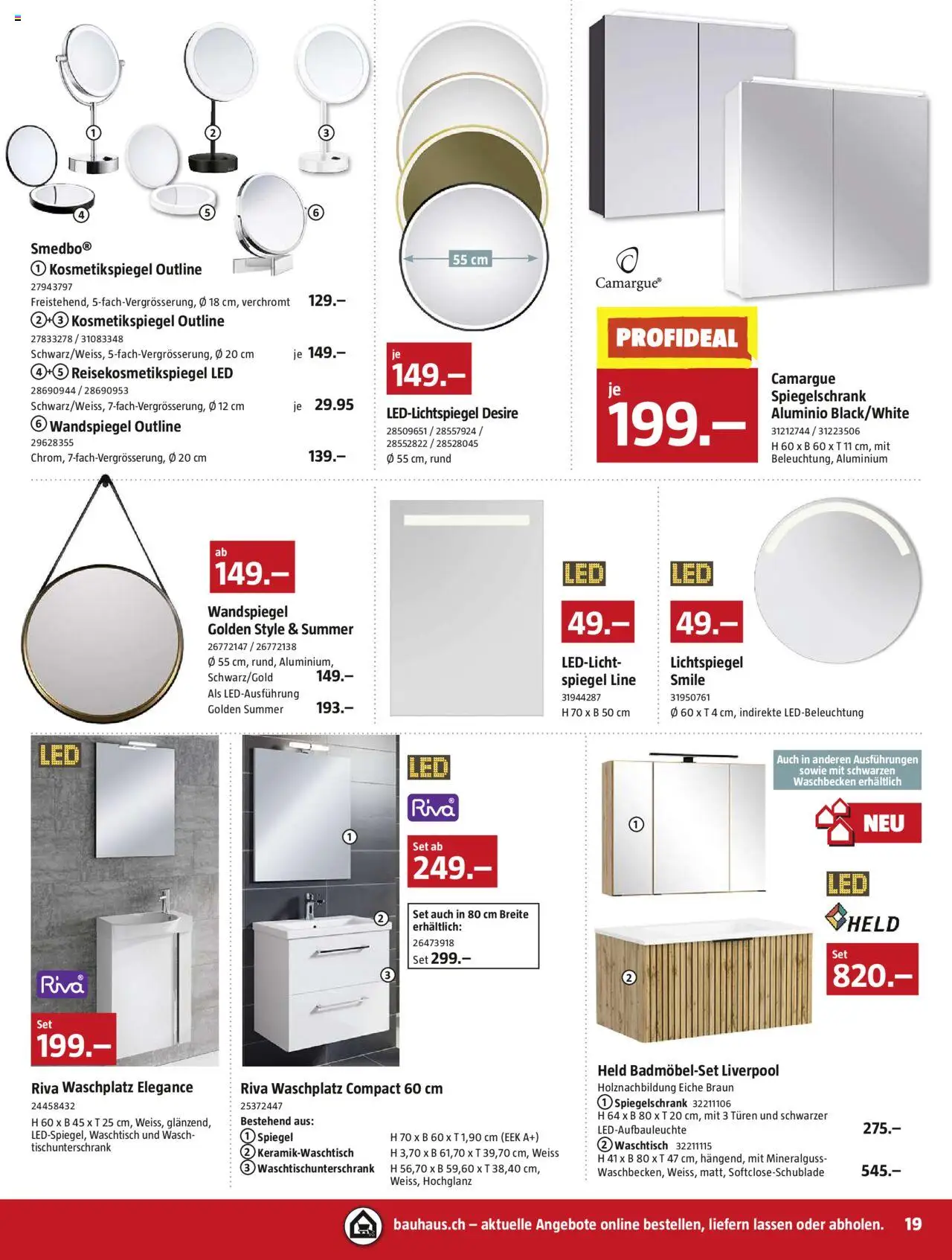 Bauhaus Aktionen ab 25.08.2025 | Seite: 19 | Produkte: Waschtisch, Wandspiegel, Spiegel, Kosmetikspiegel