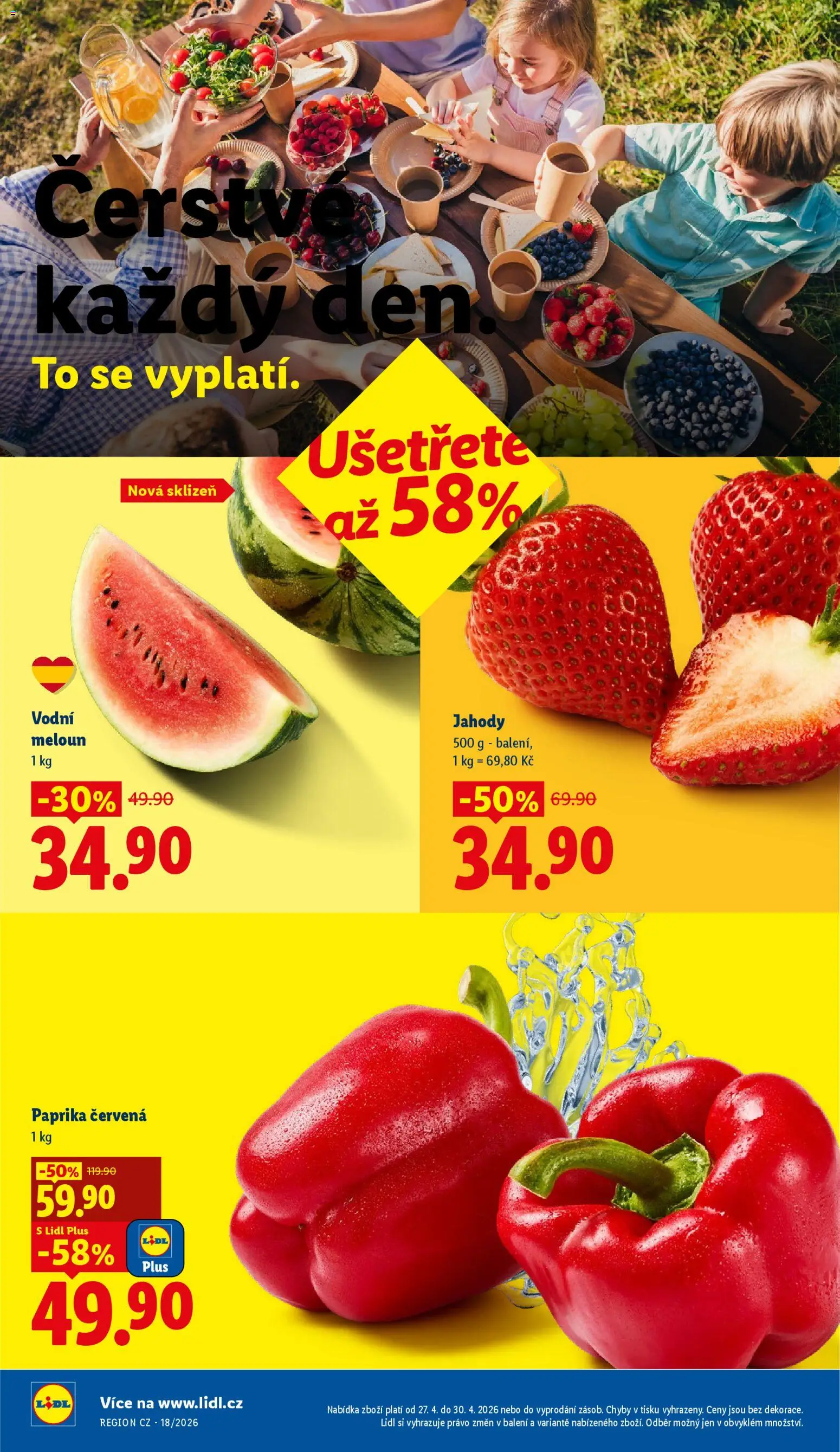 Lidl leták od 27.04.2026 | Strana: 10 | Produkty: Meloun, Jahody, Paprika, Paprika červená