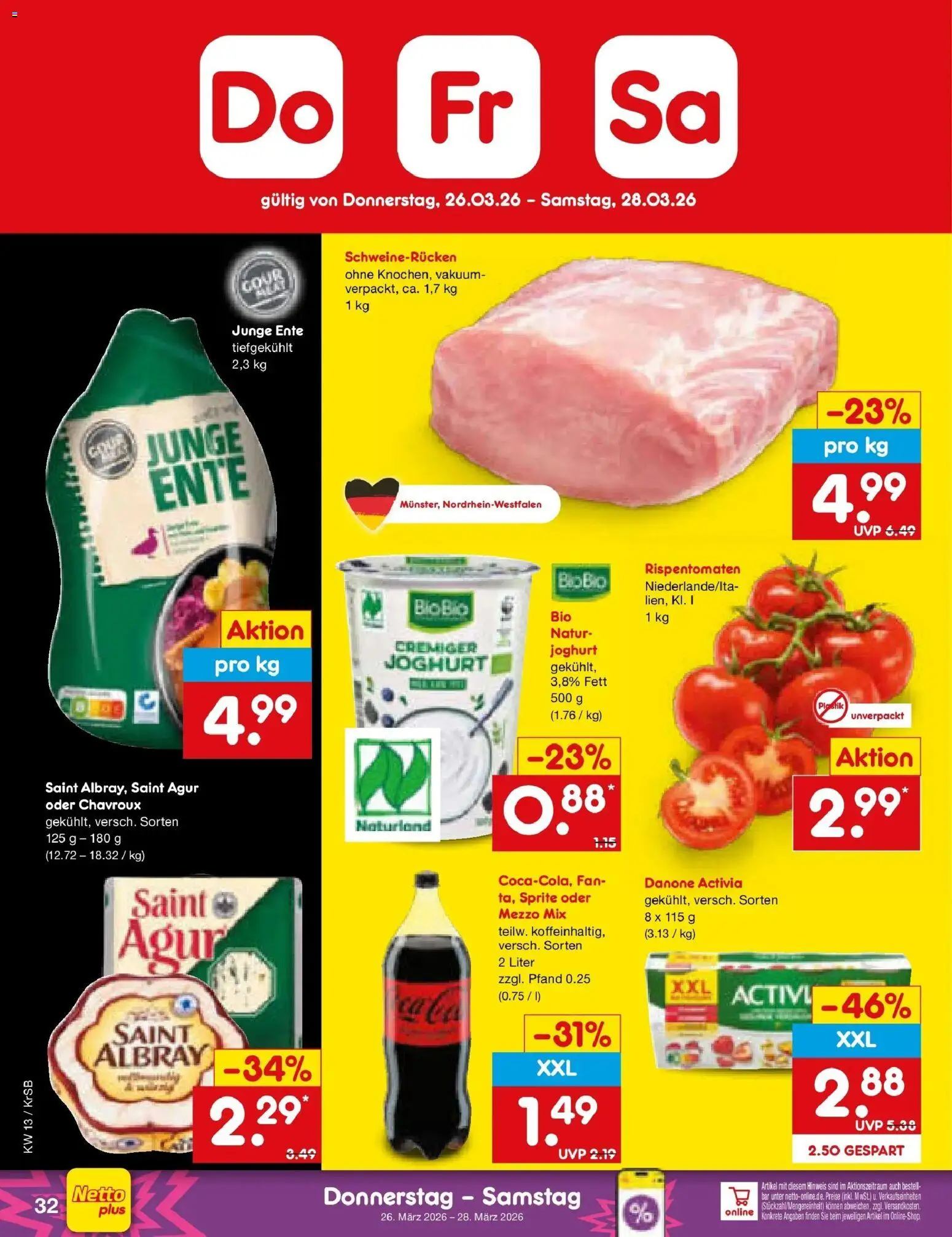 Netto Marken-Discount Prospekt Jüchen	 – gültig ab 23.03.2026 | Seite: 42 | Produkte: Sprite, Danone activia, Joghurt, Schweinerucken