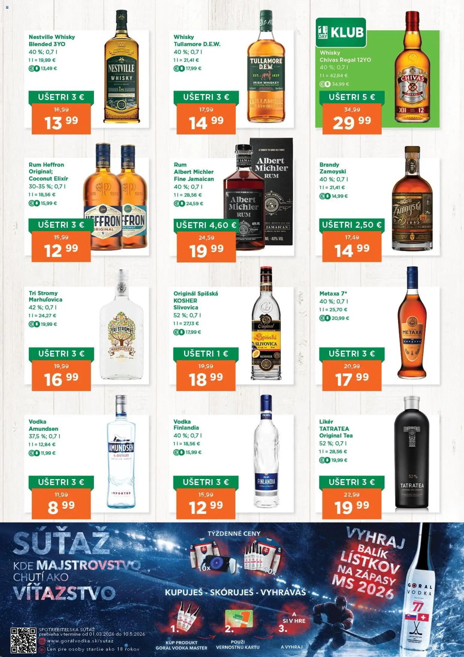 Nové 1day akcie – leták je platný od 23.04.2026 | Strana: 2 | Produkty: Regál, Metaxa, Slivovica, Vodka