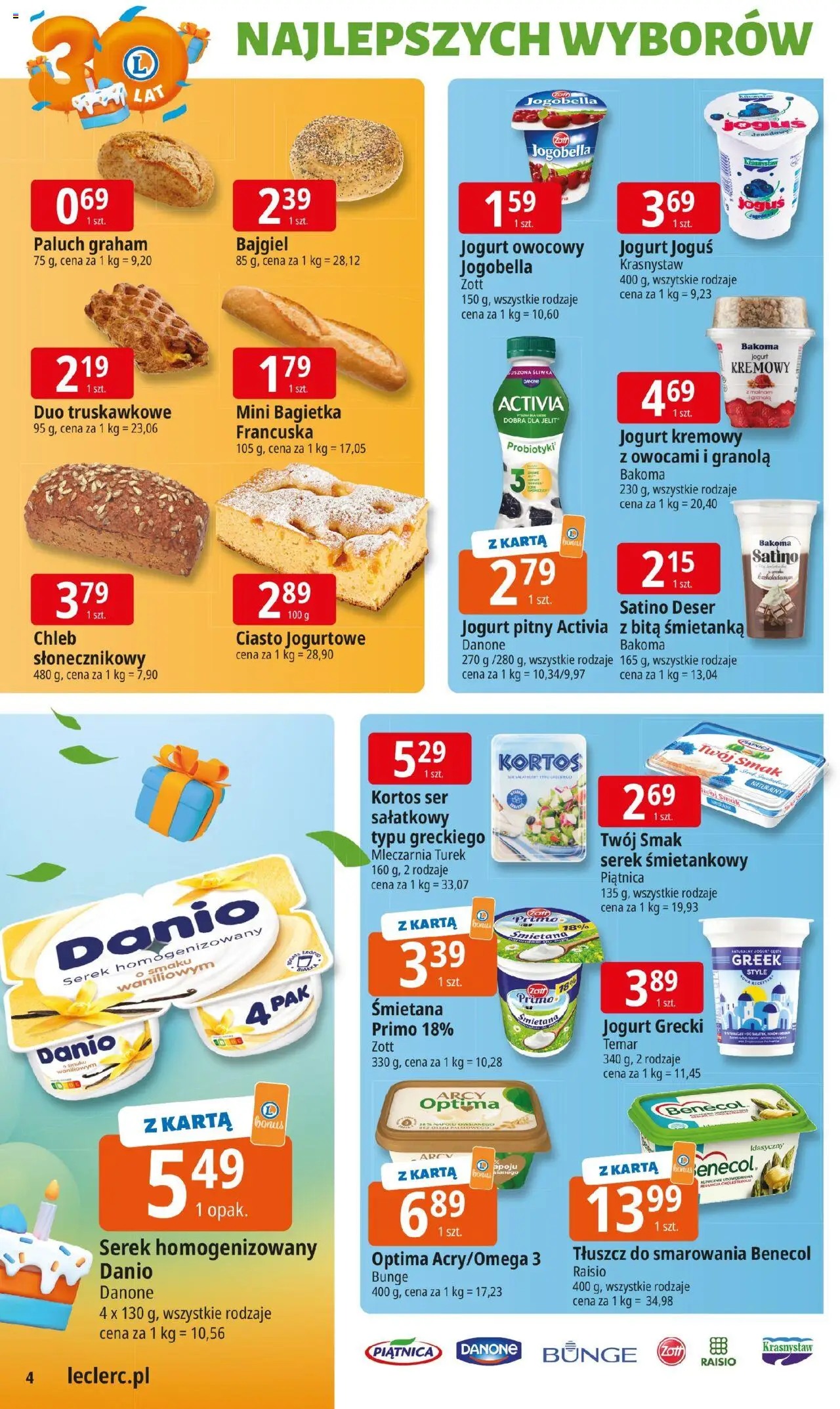 E.Leclerc Gazetka od 22.09.2025 | Strona: 4 | Produkty: Jogurt grecki, Serek, Ciasto, Ser