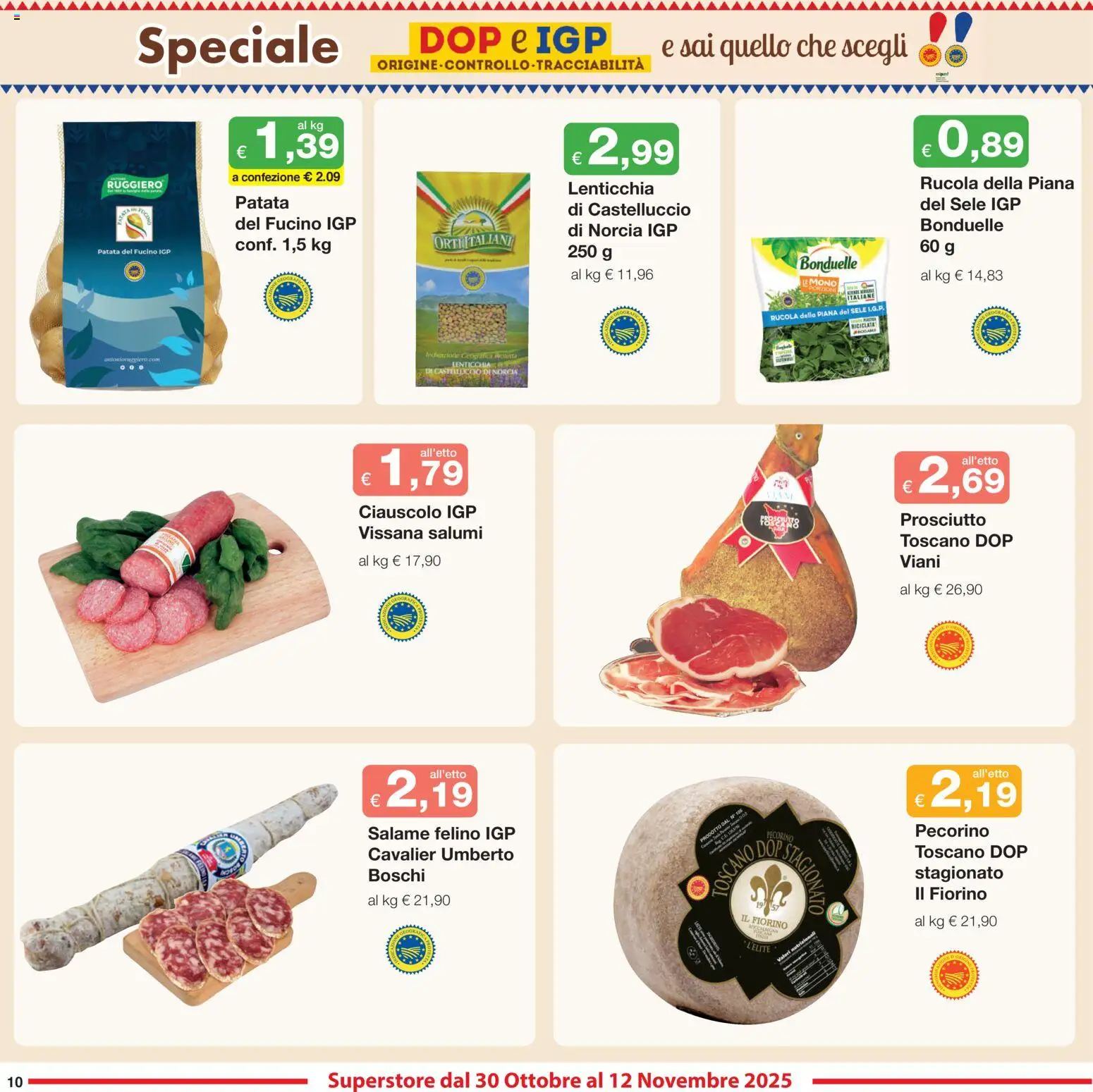 Volantino Sì con Te del 30.10.2025 | Pagina: 10 | Prodotti: Salame, Rucola, Prosciutto, Pecorino