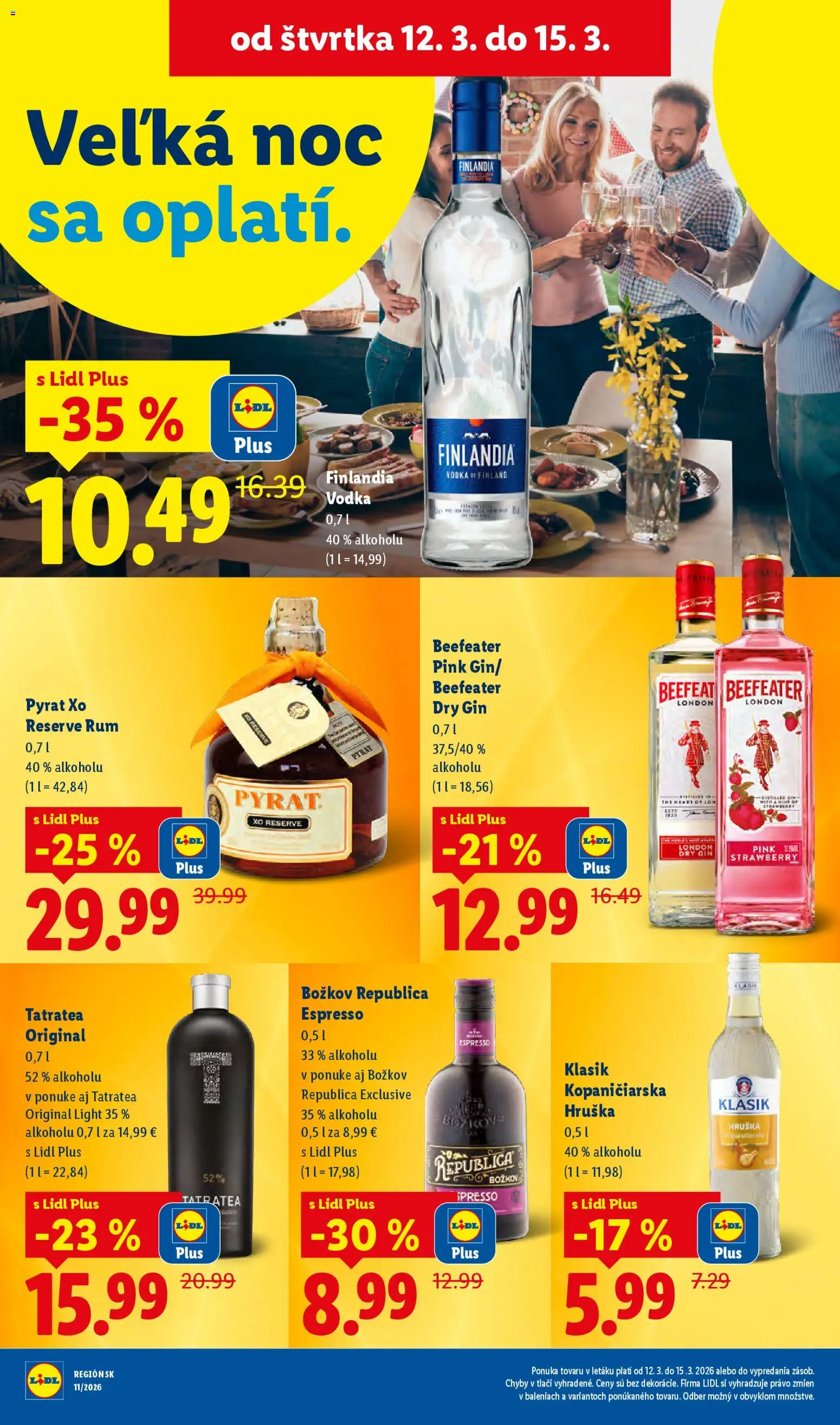 Nové Lidl akcie – leták je platný od 09.03.2026 | Strana: 70 | Produkty: Beefeater, Božkov, Gin, Finlandia