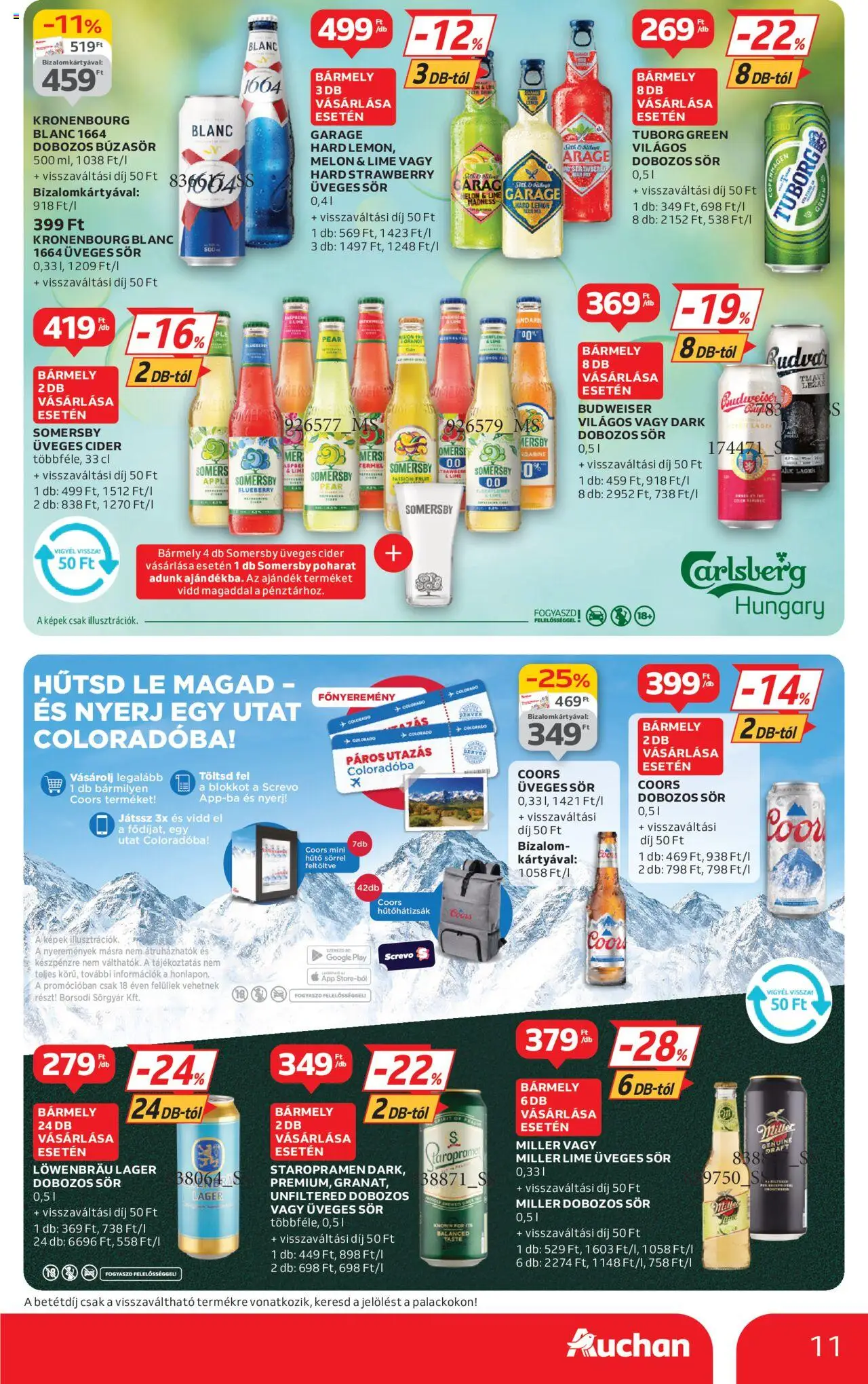 Auchan akciós ujság - amely érvényes a következő dátumtól: 19.06.2025 | Oldal: 11 | Termékek: Budweiser, Cider, Dobozos sör, Sör