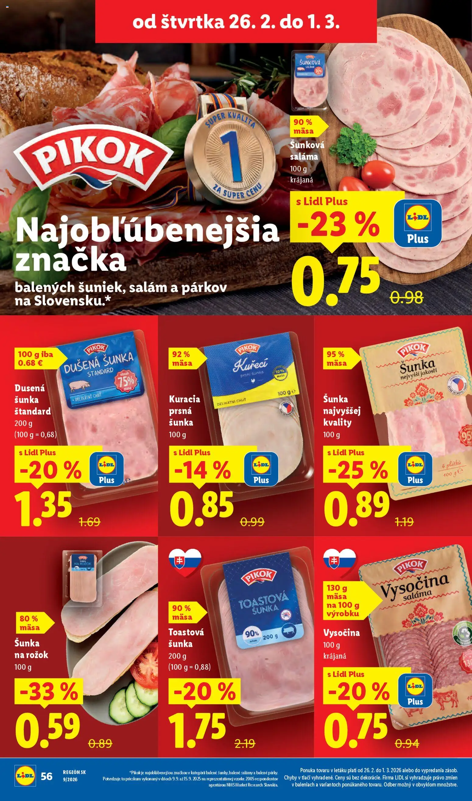 Nové Lidl akcie – leták je platný od 26.02.2026 | Strana: 13 | Produkty: Saláma, Šunka, Rožok