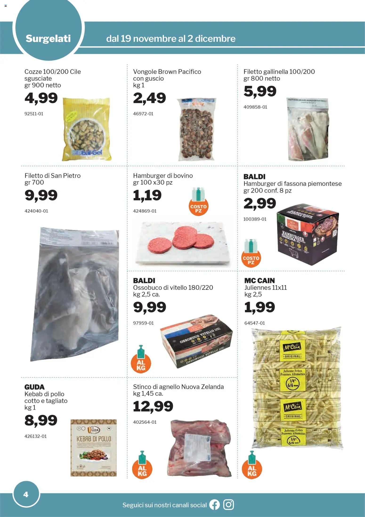 Volantino Sogegross del 19.11.2025 | Pagina: 4 | Prodotti: Pollo, Vongole, Agnello, Gallinella
