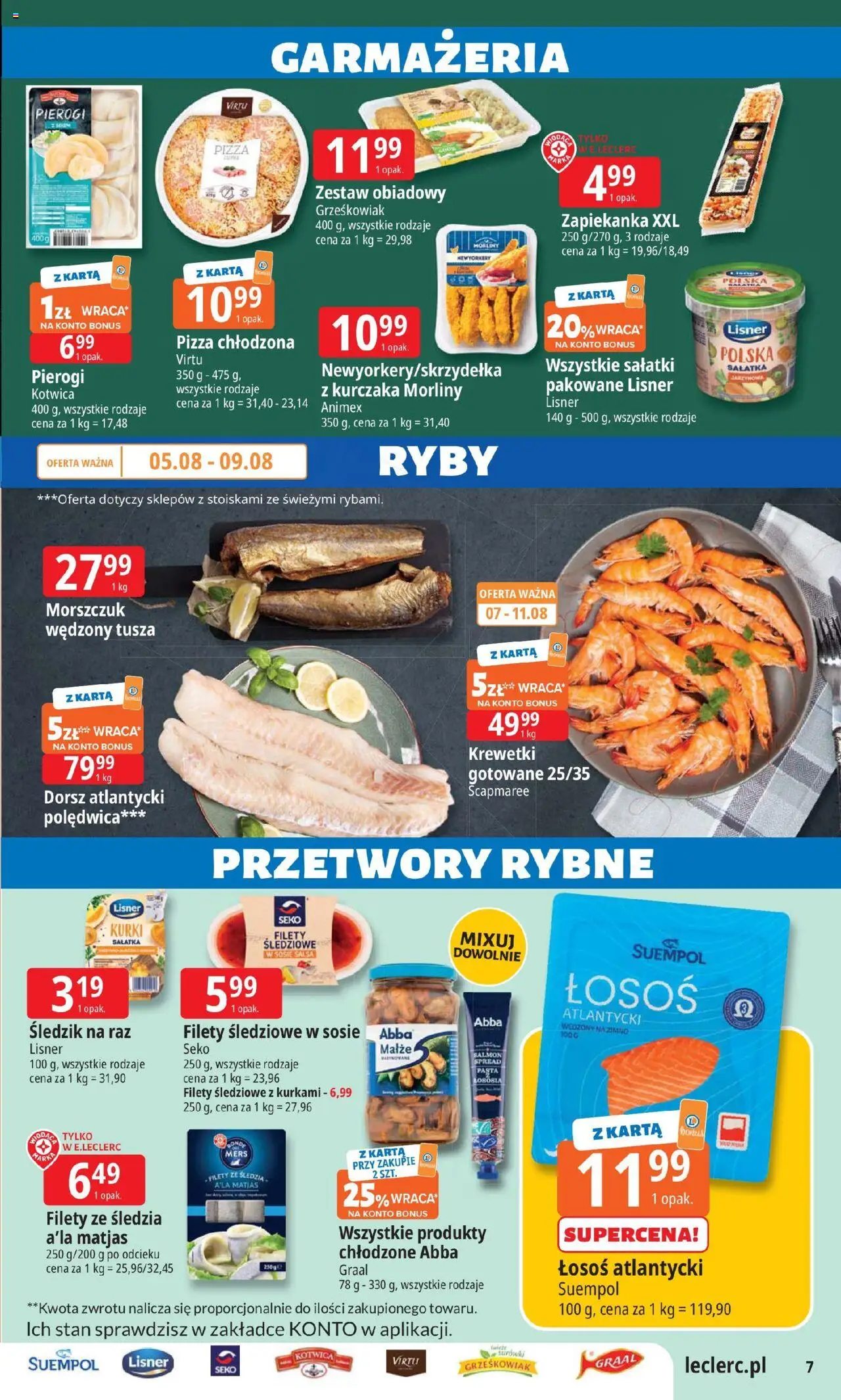 E.Leclerc Gazetka - Wrocław od 05.08.2025 | Strona: 7 | Produkty: Pierogi, Dorsz, Morszczuk, Pizza