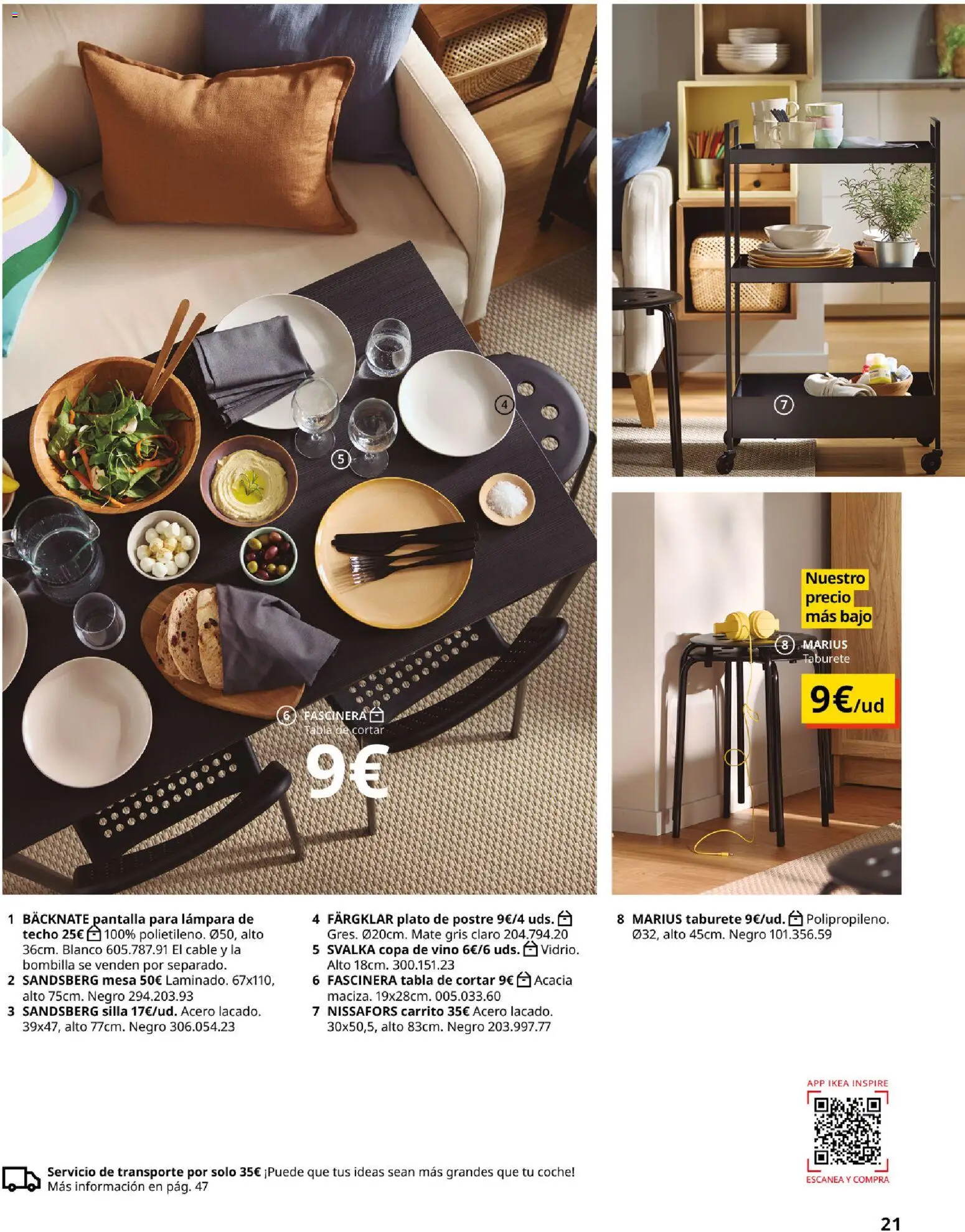 IKEA - Precios bajos │ válido desde el 13.04.2026 | Página: 21 | Productos: Tabla de cortar, Cable, Bombilla, Silla