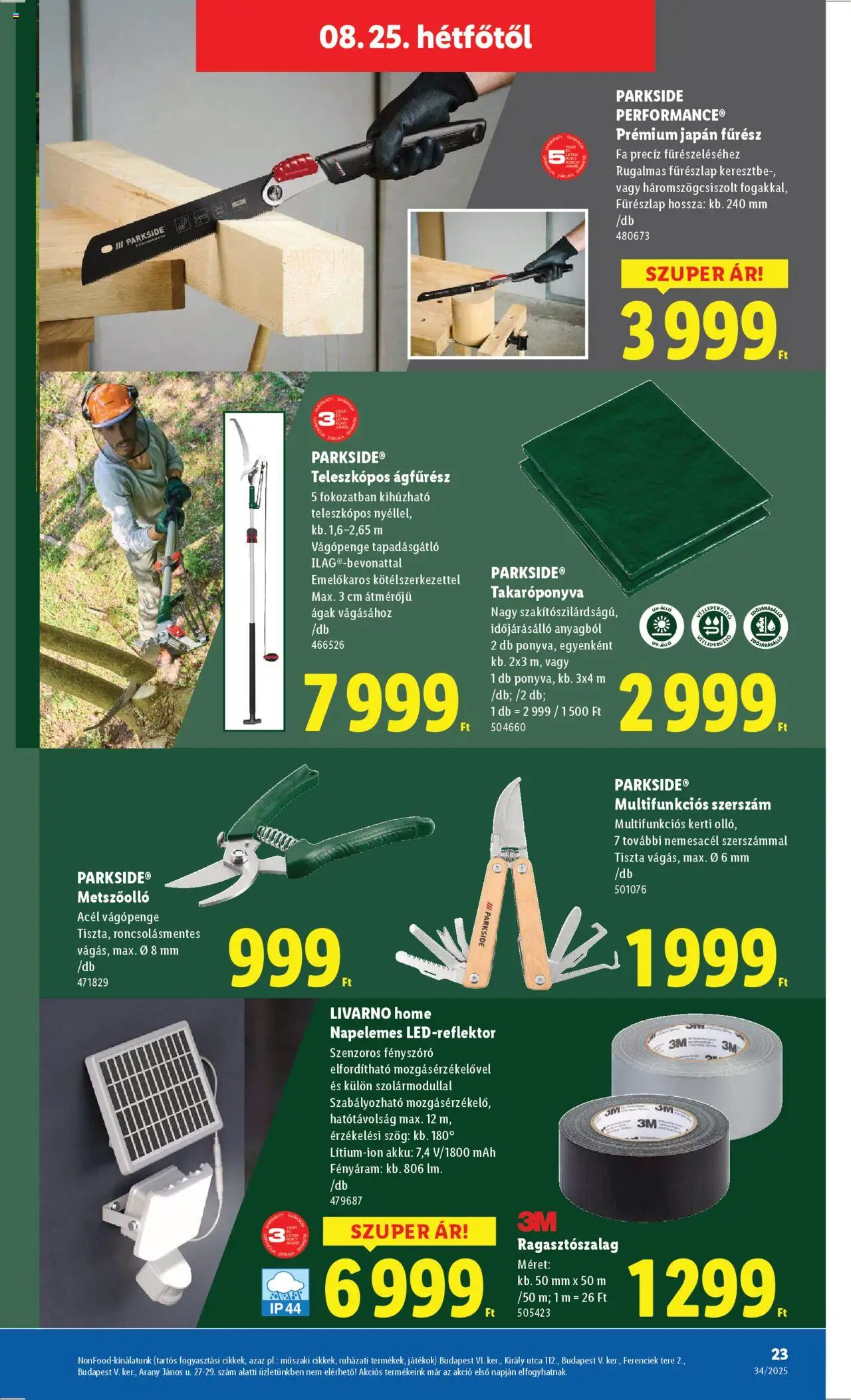 Lidl akciós ujság - amely érvényes a következő dátumtól: 21.08.2025 | Oldal: 23 | Termékek: Parkside, Takaróponyva, Játékok, Metszőolló