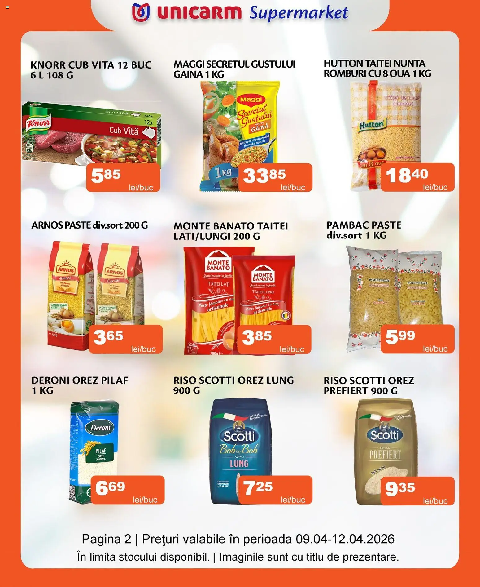 Noul catalog Unicarm – valabil de la 09.04.2026 | Pagină: 2 | Produse: Ouă, Orez, Paste