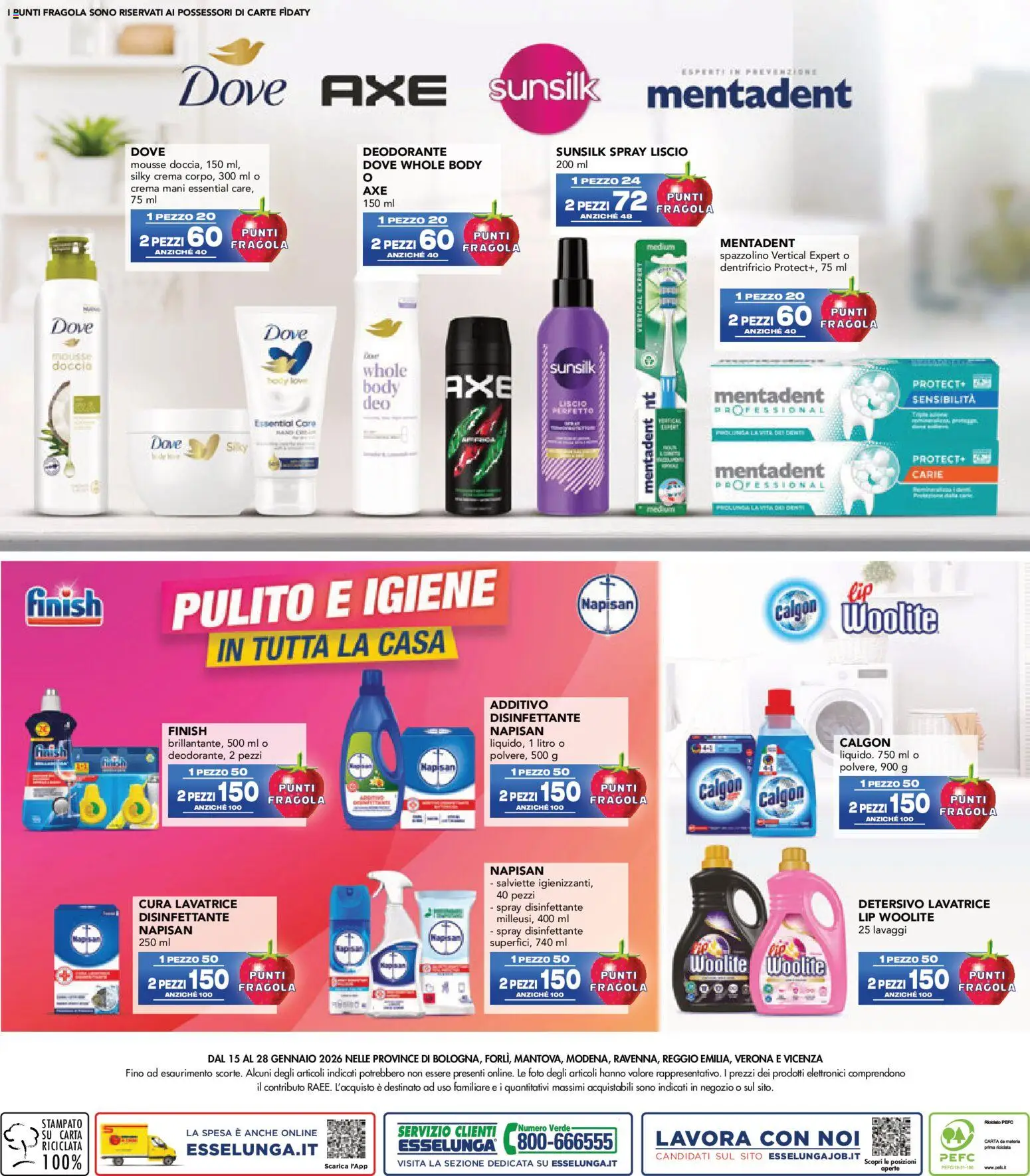 Volantino Esselunga S del 15.01.2026 | Pagina: 12 | Prodotti: Spray disinfettante, Deodorante, Spazzolino, Lavatrice