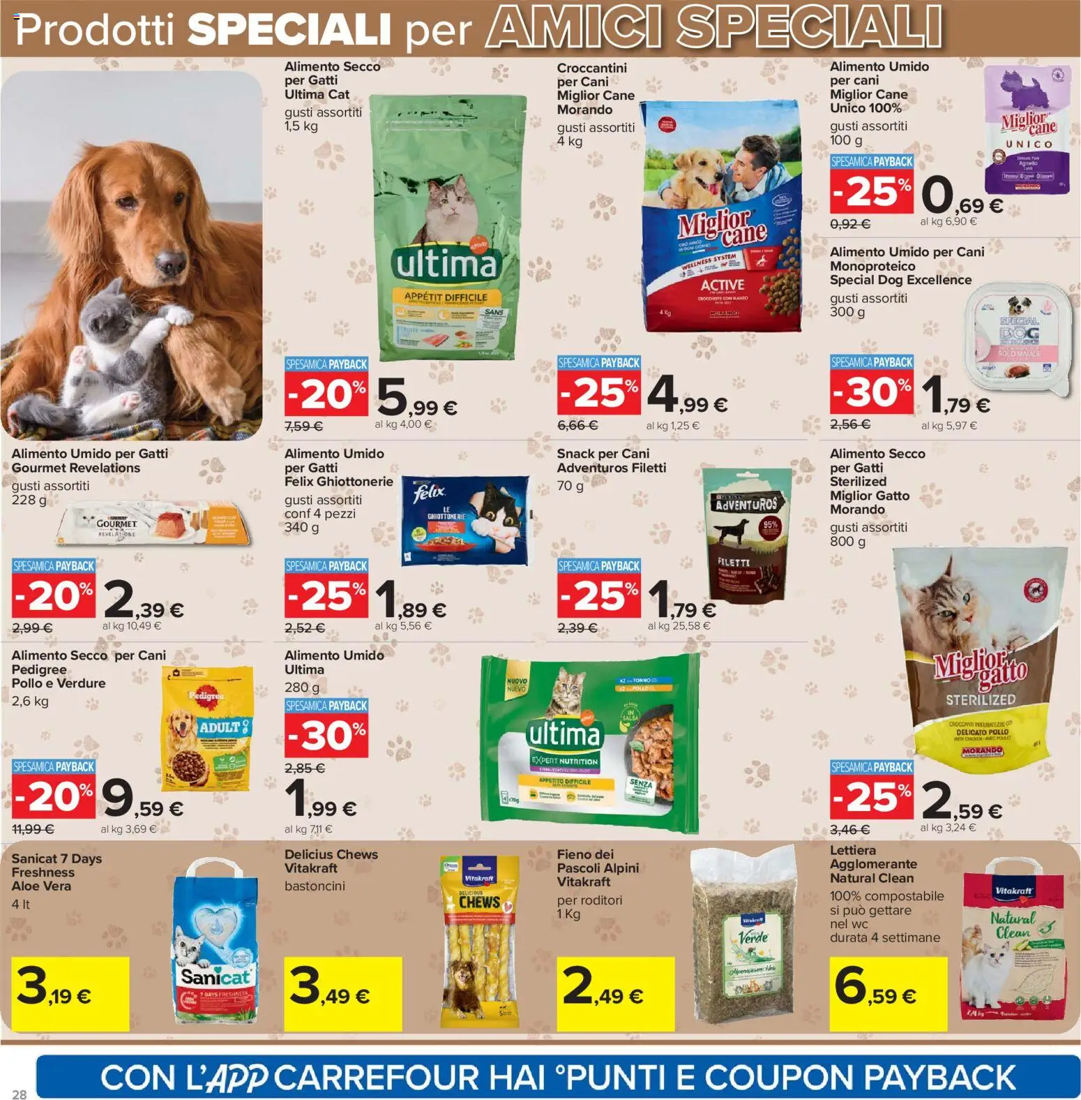 Volantino Carrefour del 17.11.2025 | Pagina: 28 | Prodotti: Crocchette, Agnello, Aloe vera, WC